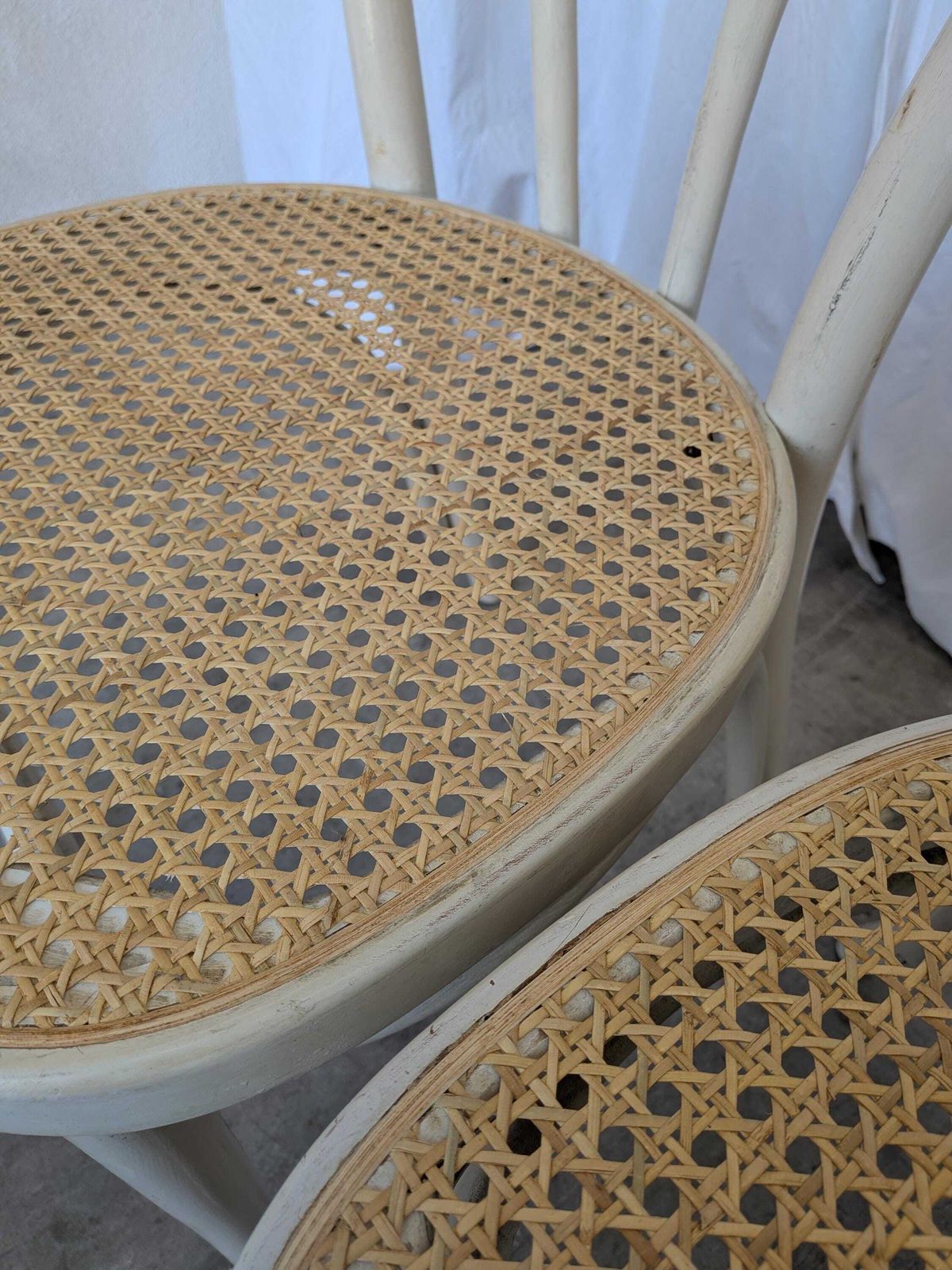 Set Of 2 Vintage White Bentwood Chairs, Thonet Style Cane Seat photo buy
