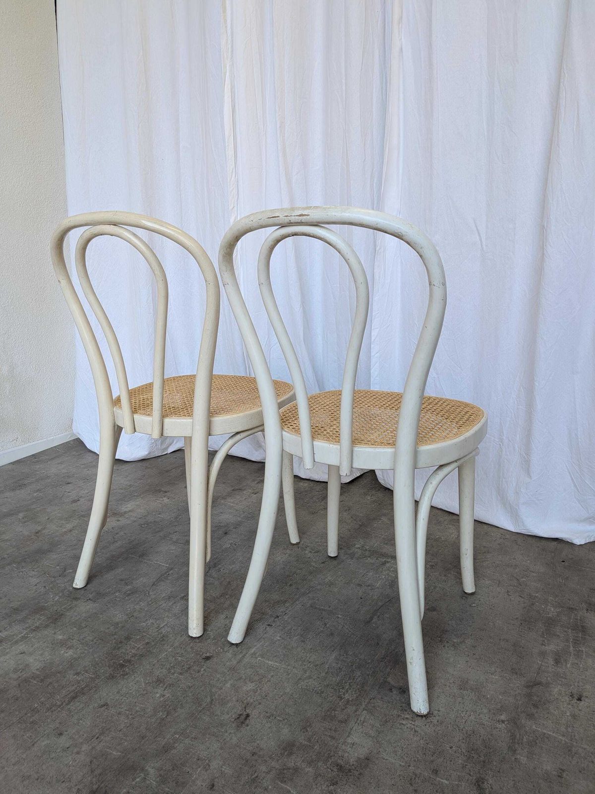 Set Of 2 Vintage White Bentwood Chairs, Thonet Style Cane Seat photo vintage