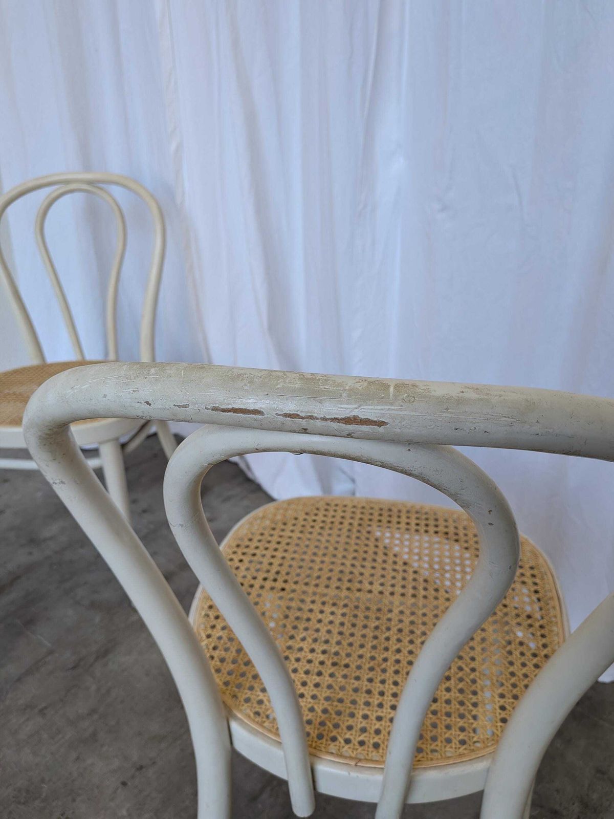photo buy Set Of 2 Vintage White Bentwood Chairs, Thonet Style Cane Seat
