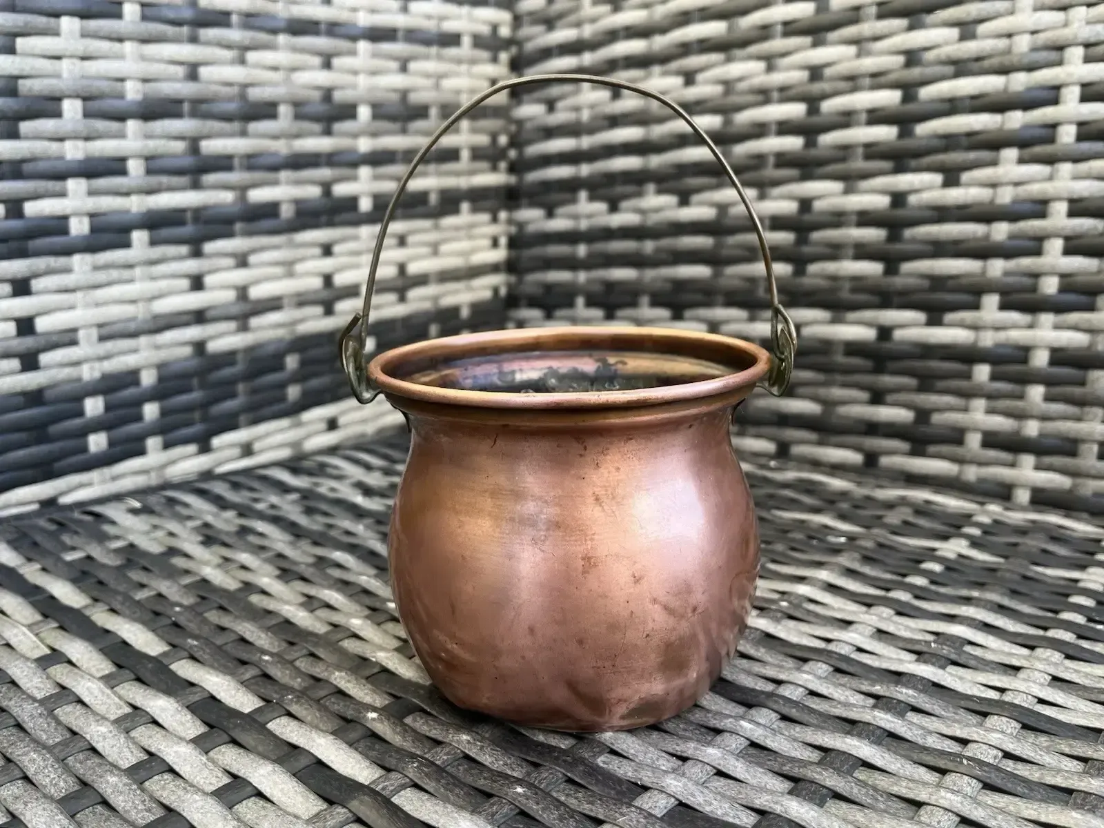 Antique French Art Nouveau Copper & Brass Cauldron Hanging Planter Plant Pot photo vinterior