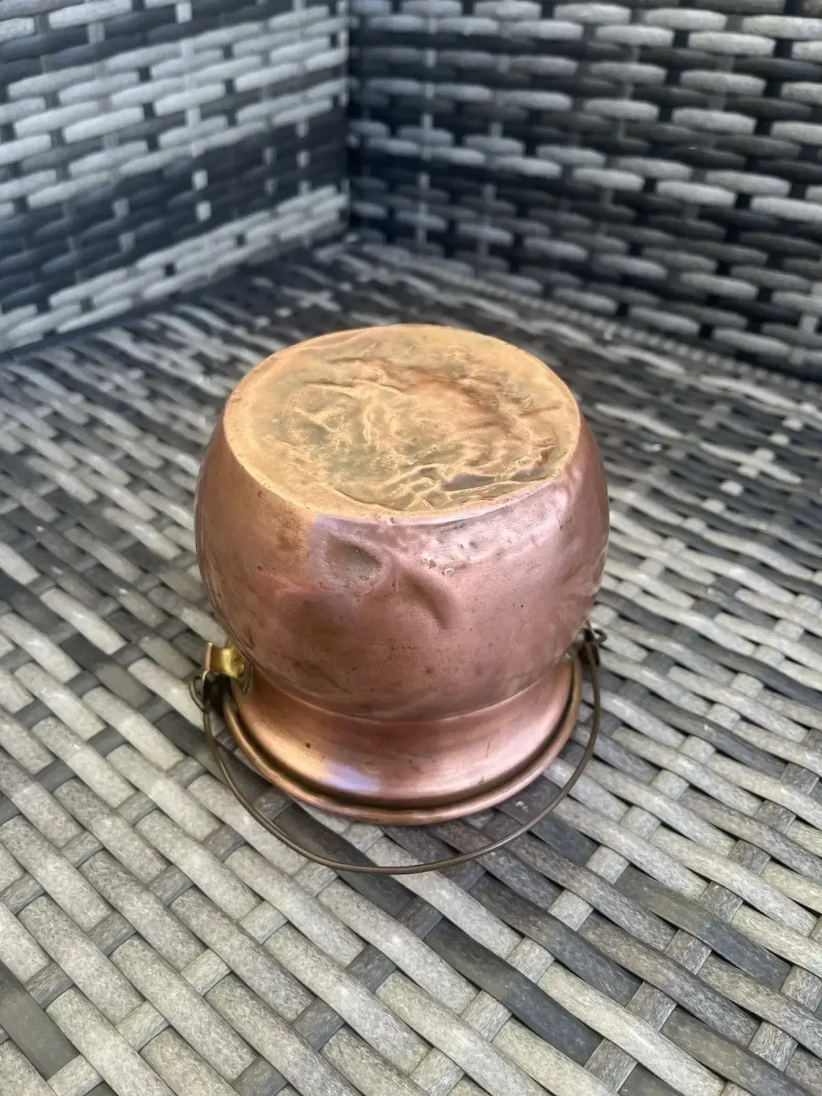 Home Decor Antique French Art Nouveau Copper & Brass Cauldron Hanging Planter Plant Pot photo
