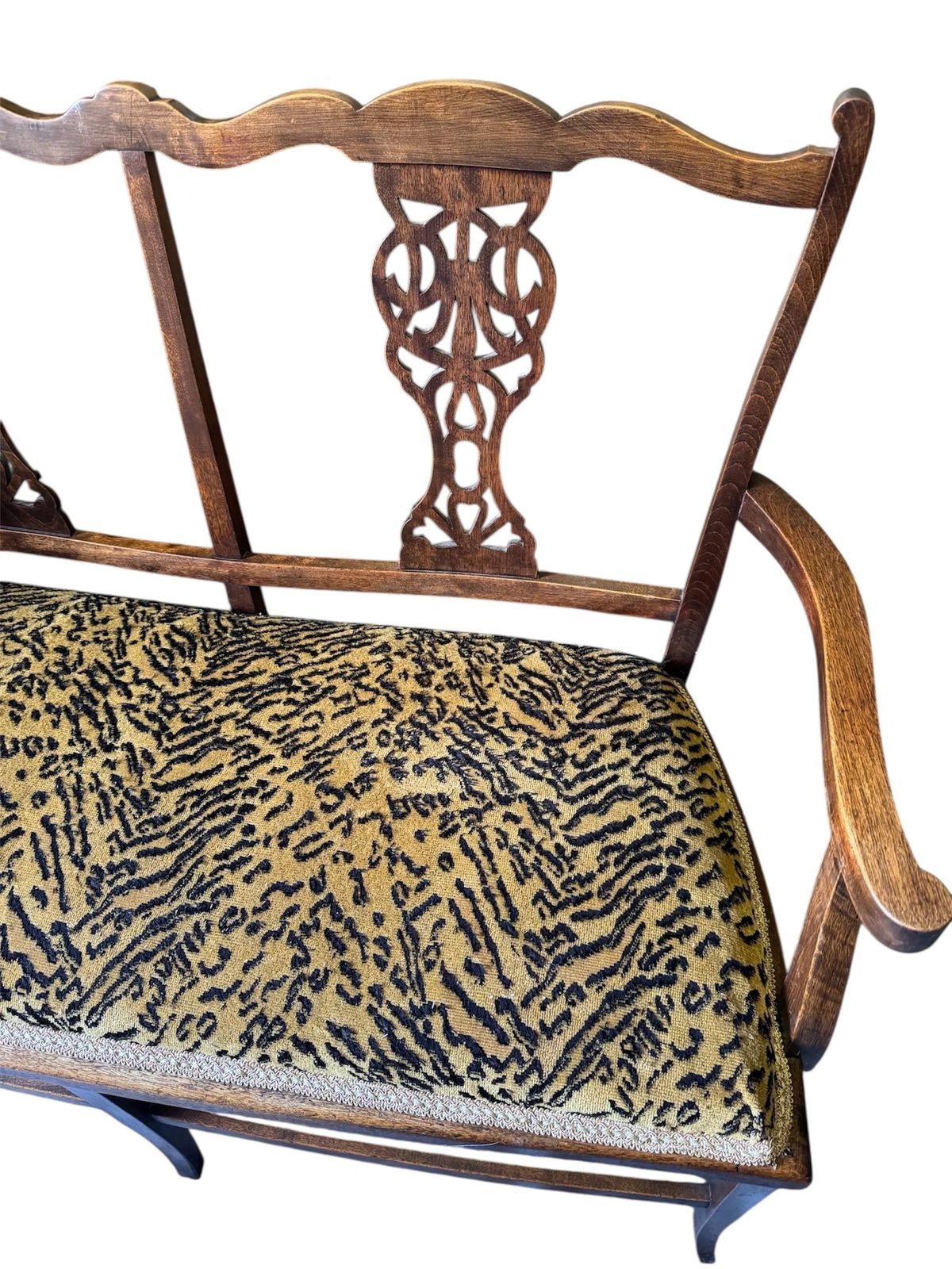 Antique Edwardian Two Seater Salon Sofa Seat Recovered In Designer Animals Print Fabric photo 295.0