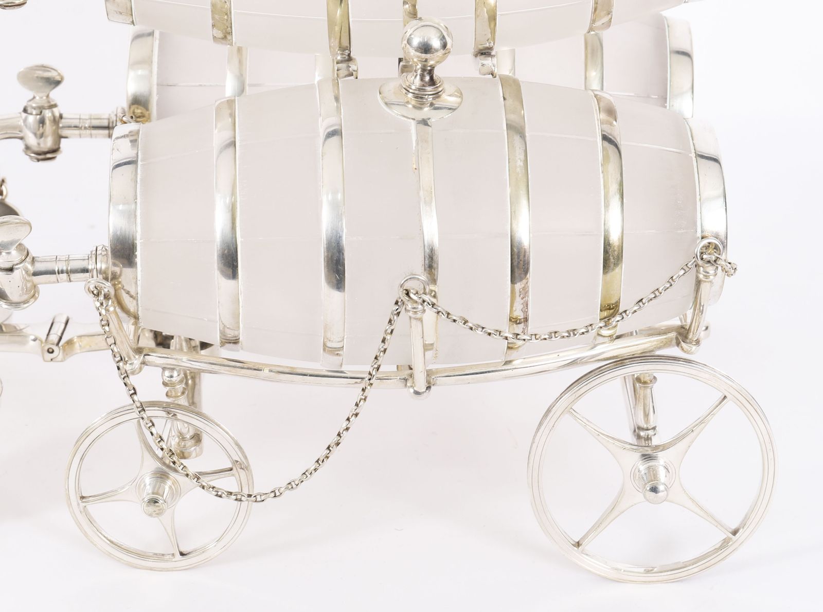photo for sale Antique Silver Plated Three Frosted Crystal Barrel Dispensers & Tot Pails 19thc