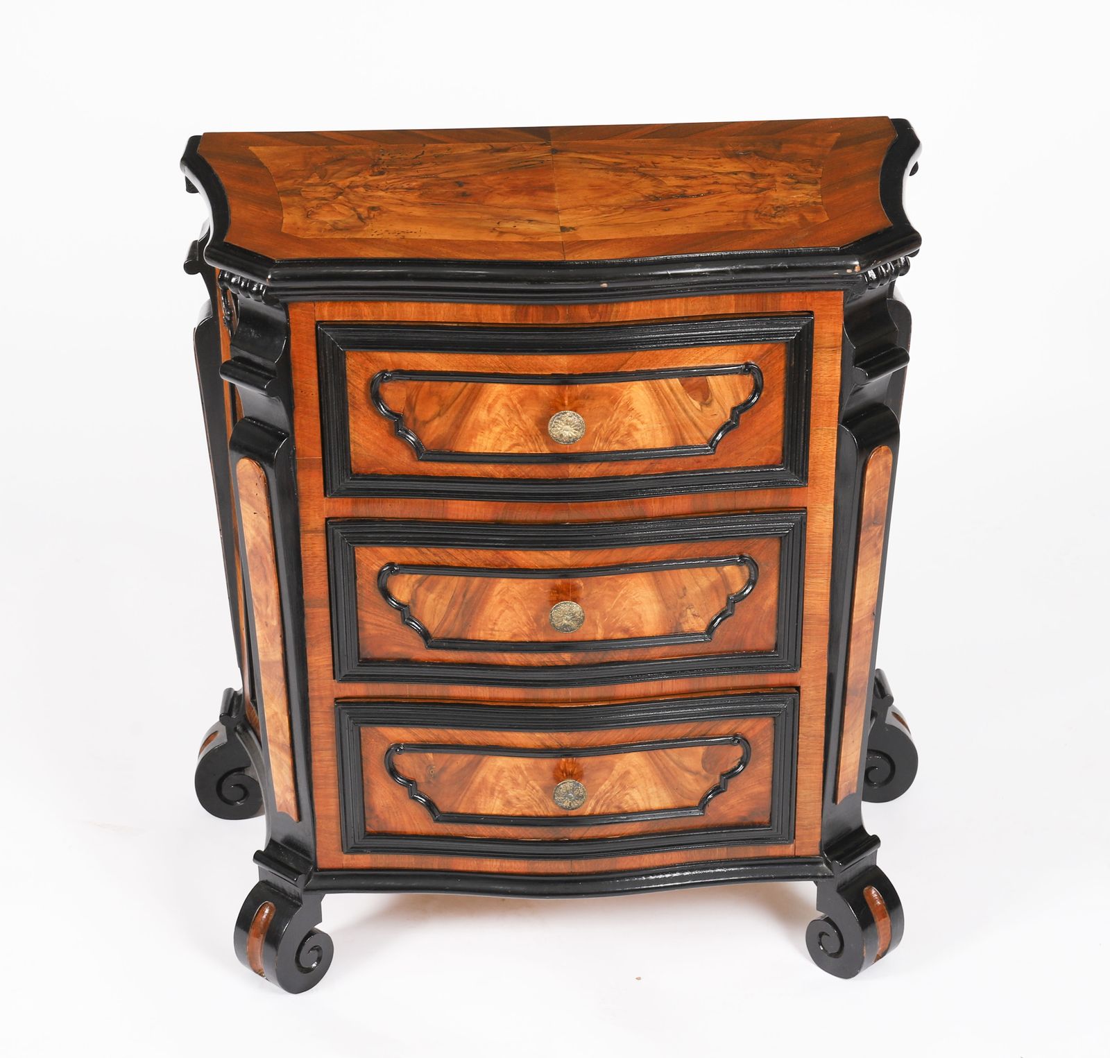 Antique Pair Italian Burr  Walnut Serpentine Bedside Chests 18th C photo buy
