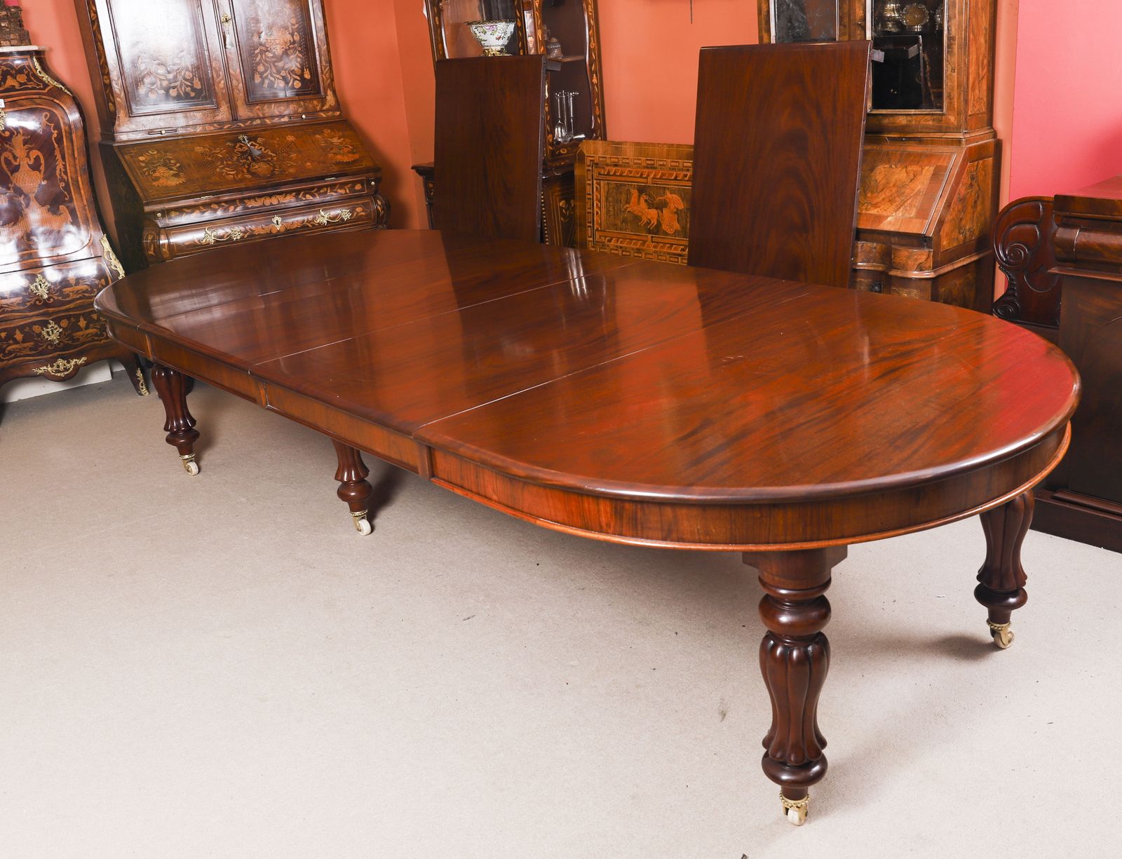 Antique 19th C 16ft Flame Mahogany Extending Dining Table & 16chairs photo vinterior