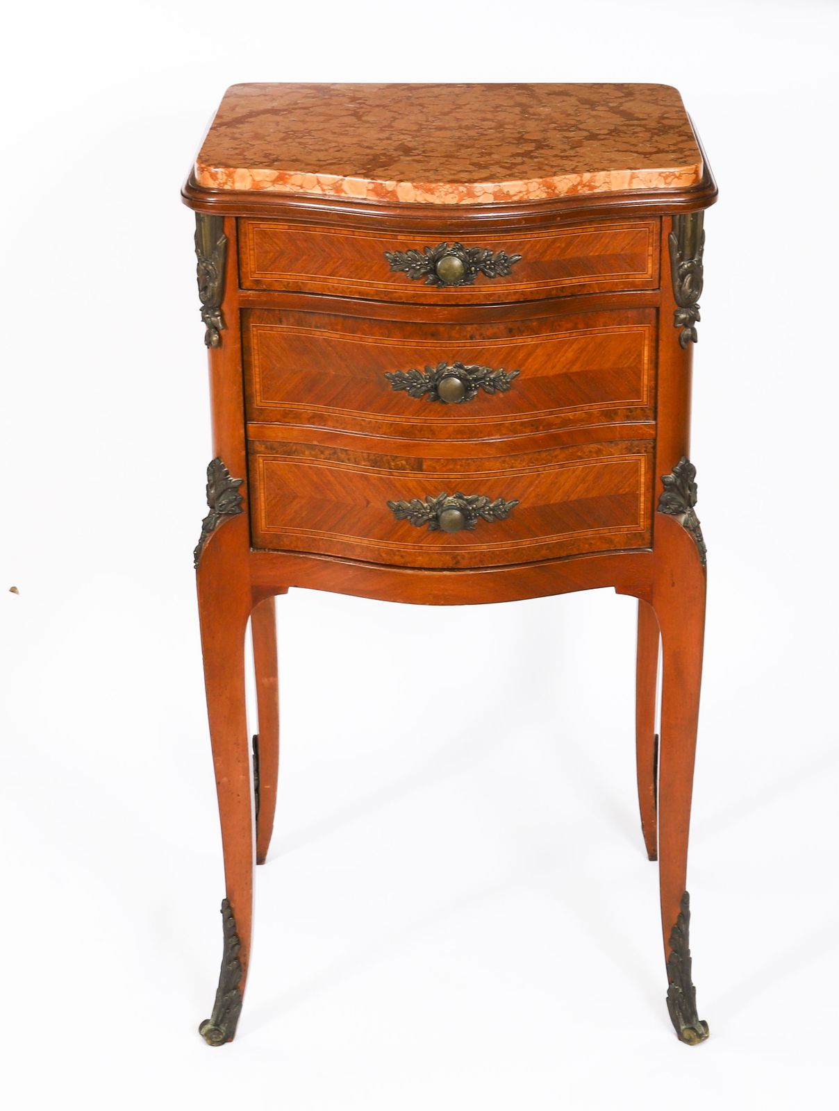 Antique Pair French Louis XV Parquetry Bombe Bedside Cabinets 19th C photo Furniture