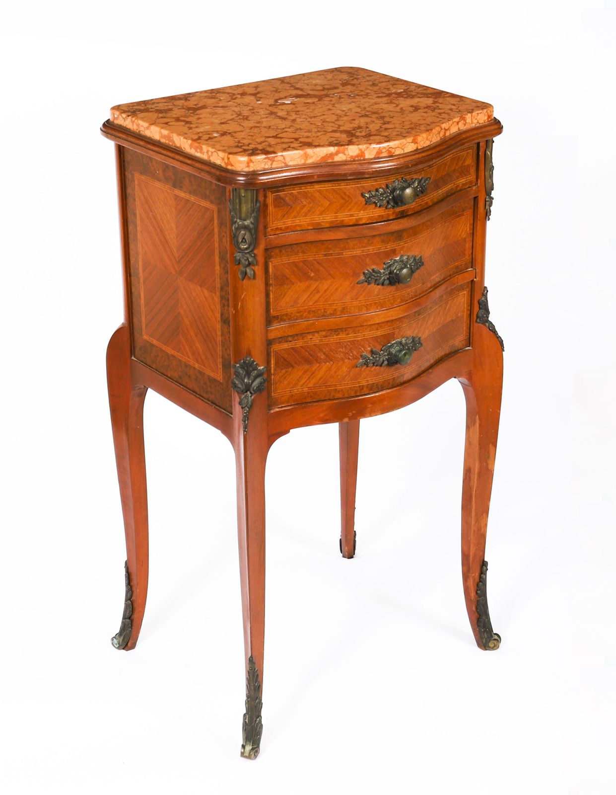 Antique Pair French Louis XV Parquetry Bombe Bedside Cabinets 19th C photo buy