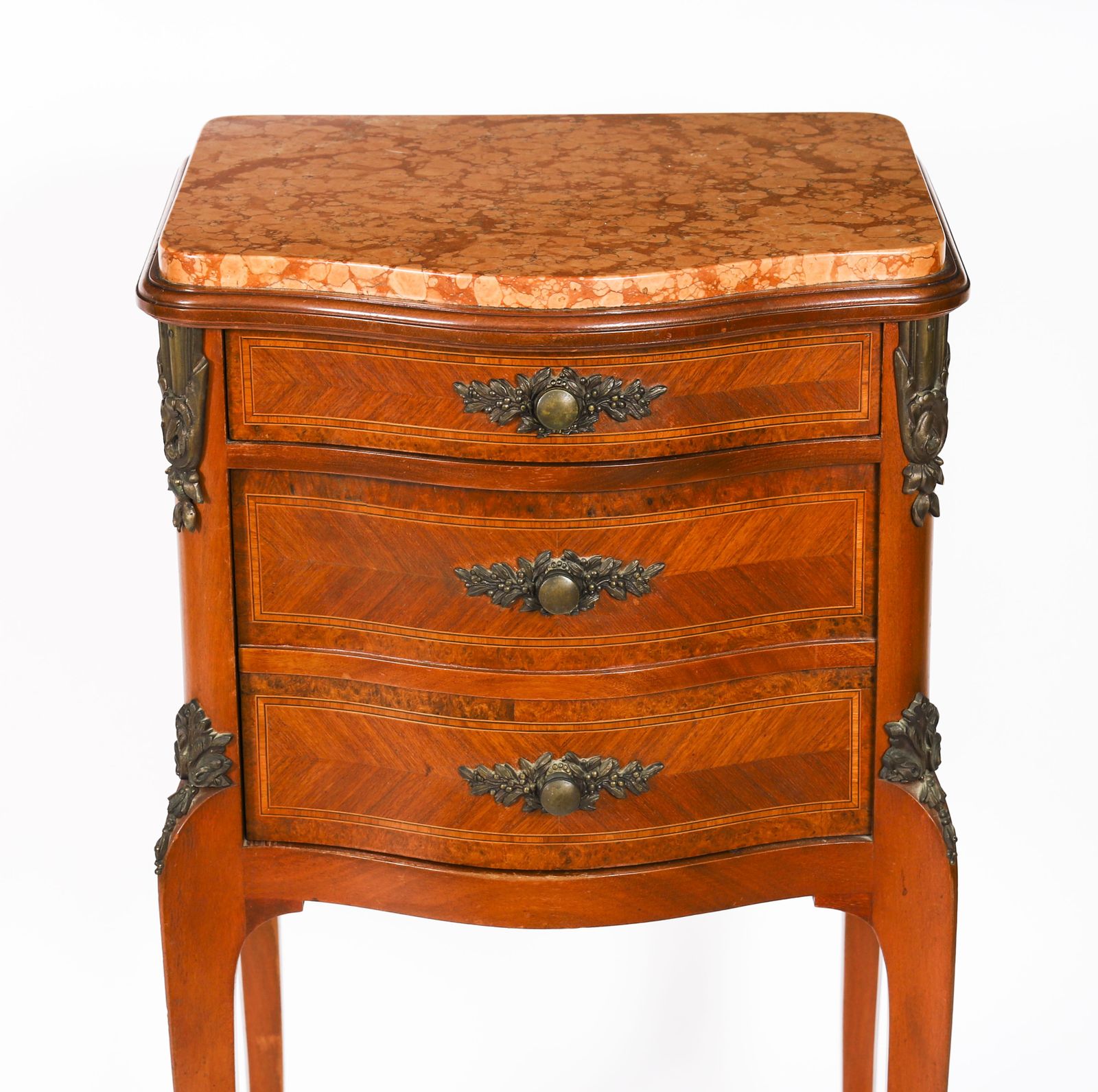 Furniture Antique Pair French Louis XV Parquetry Bombe Bedside Cabinets 19th C photo