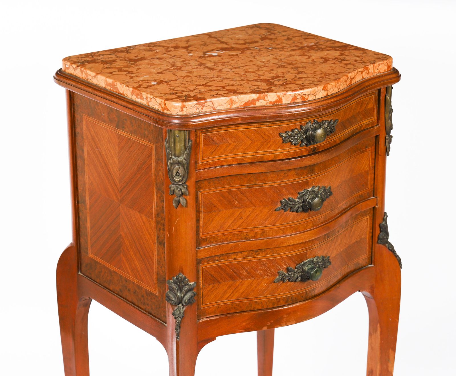2200.0 Antique Pair French Louis XV Parquetry Bombe Bedside Cabinets 19th C photo