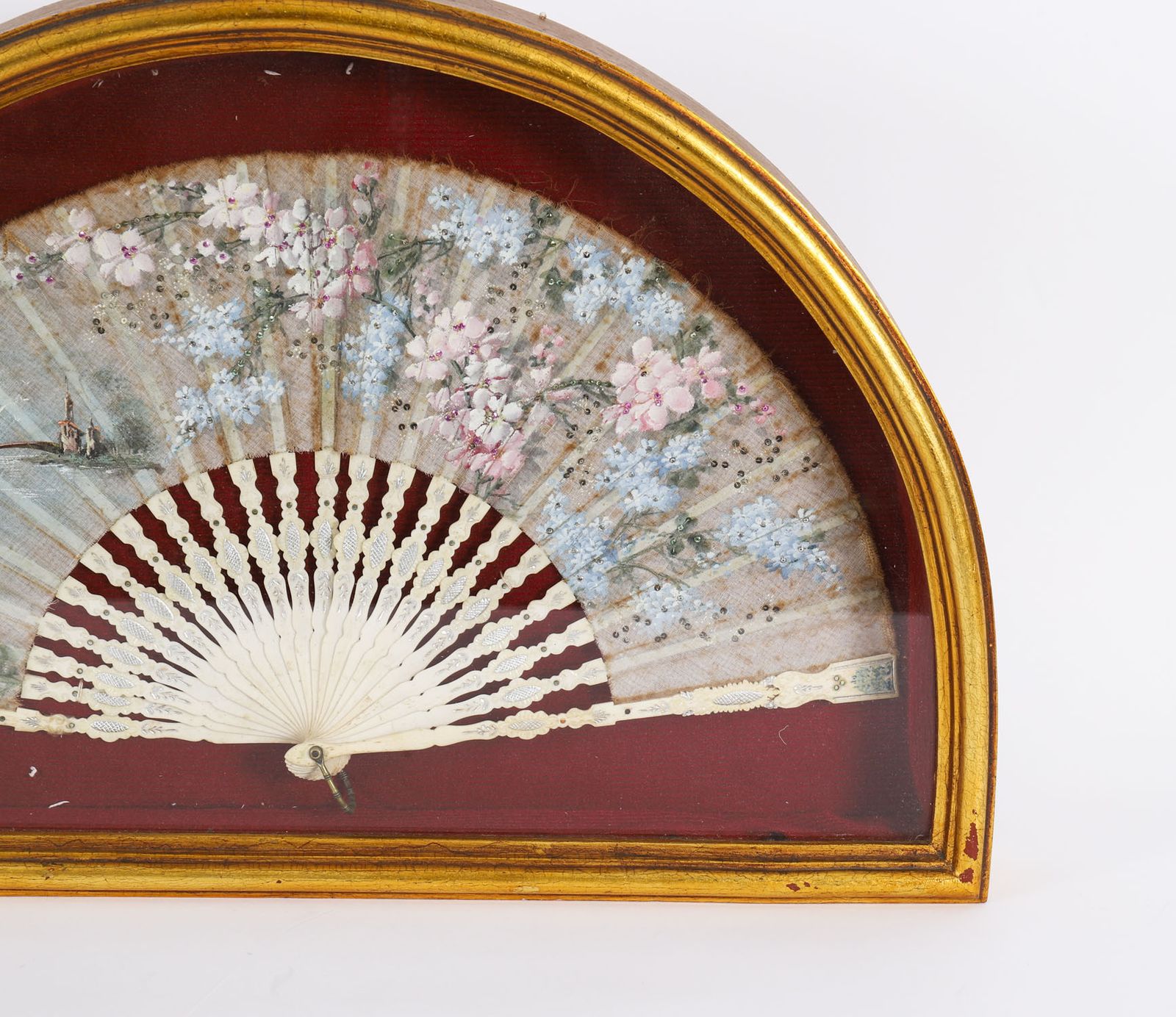 Antique French Framed Hand Painted Silk Fan Gilded Box Frame Late 18th Century photo 550.0