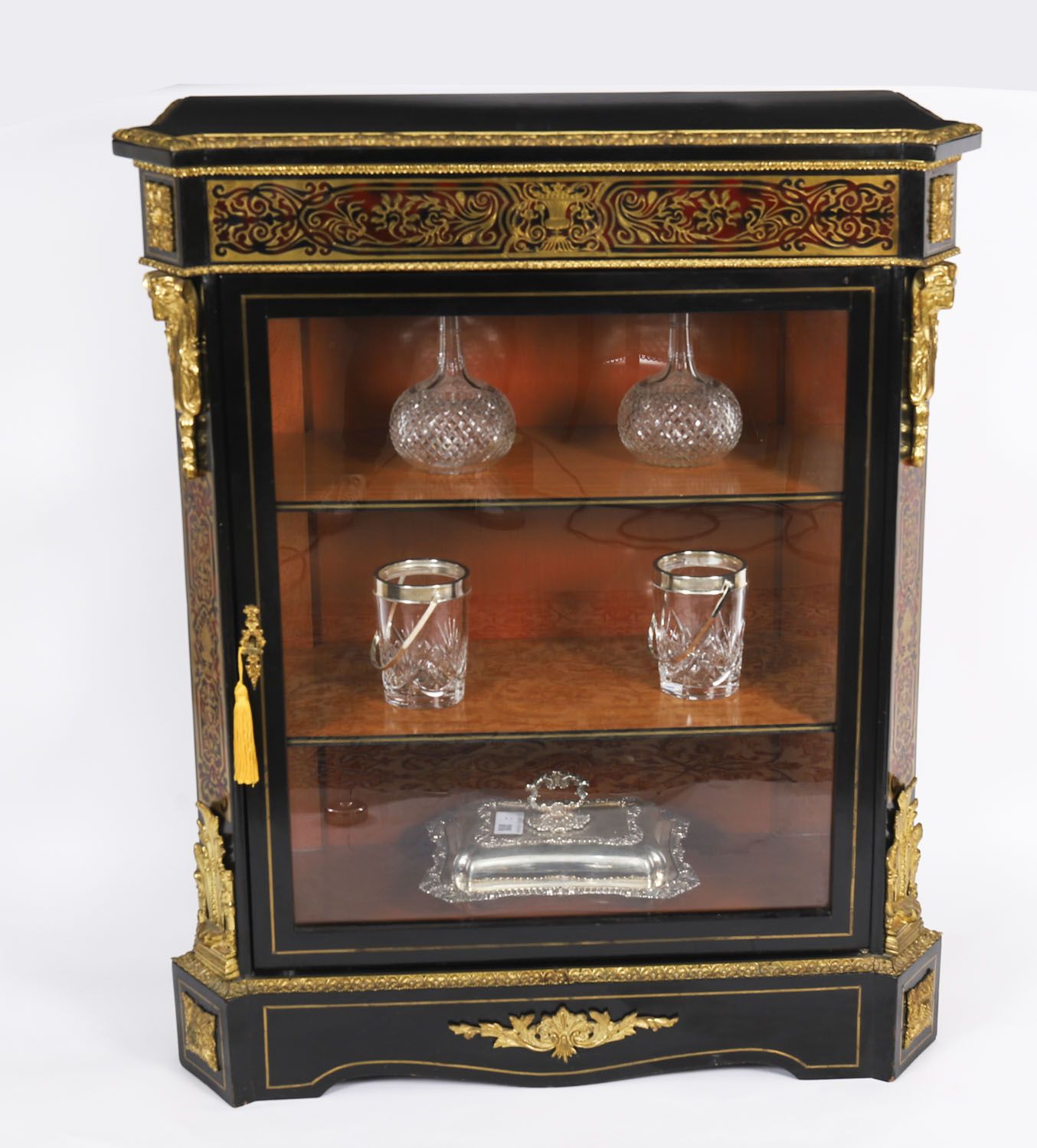 Antique French Napoleon III Ebonized Boulle Pier Cabinet C.1860 19th C