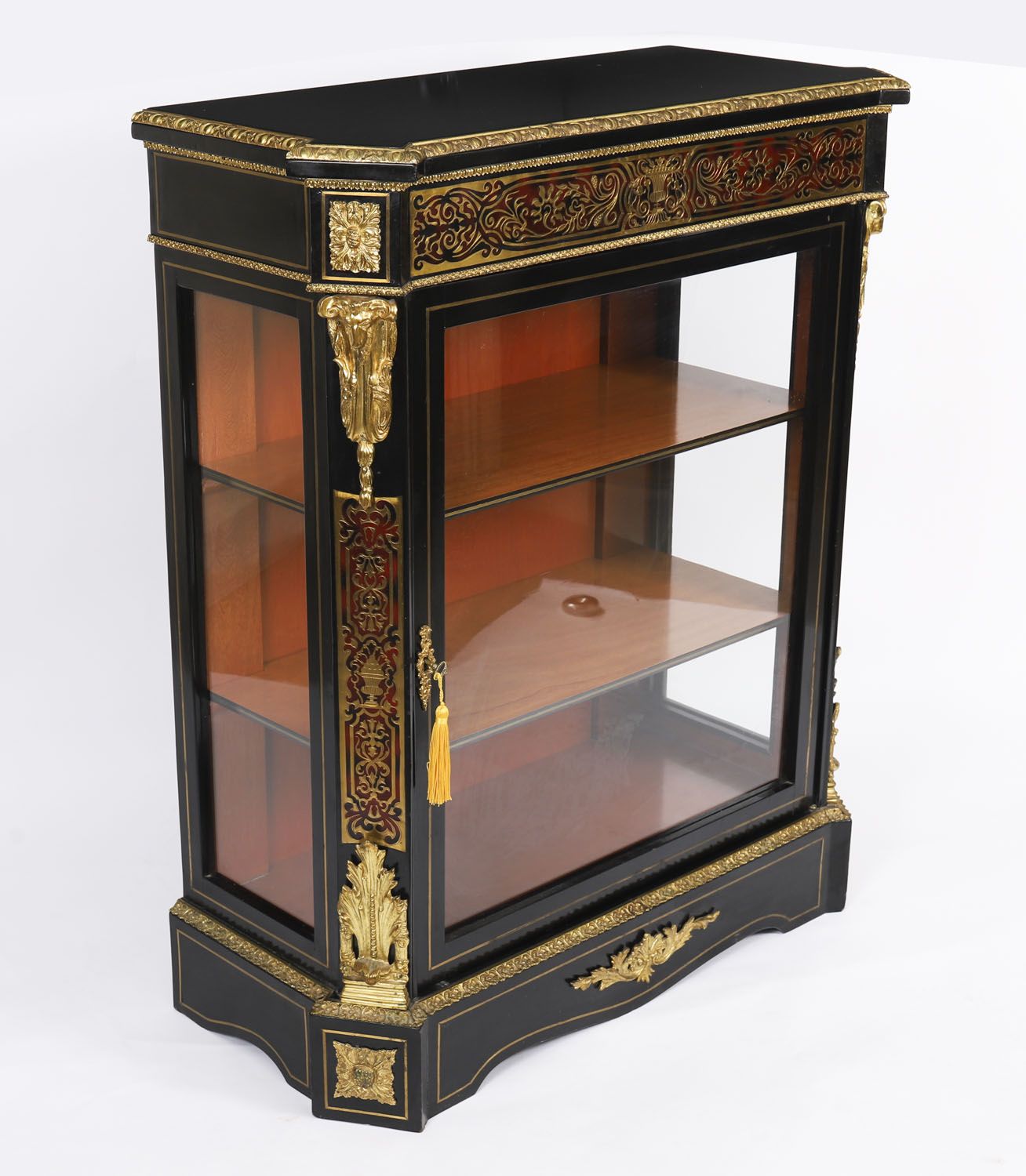 Antique French Napoleon III Ebonized Boulle Pier Cabinet C.1860 19th C photo furniture