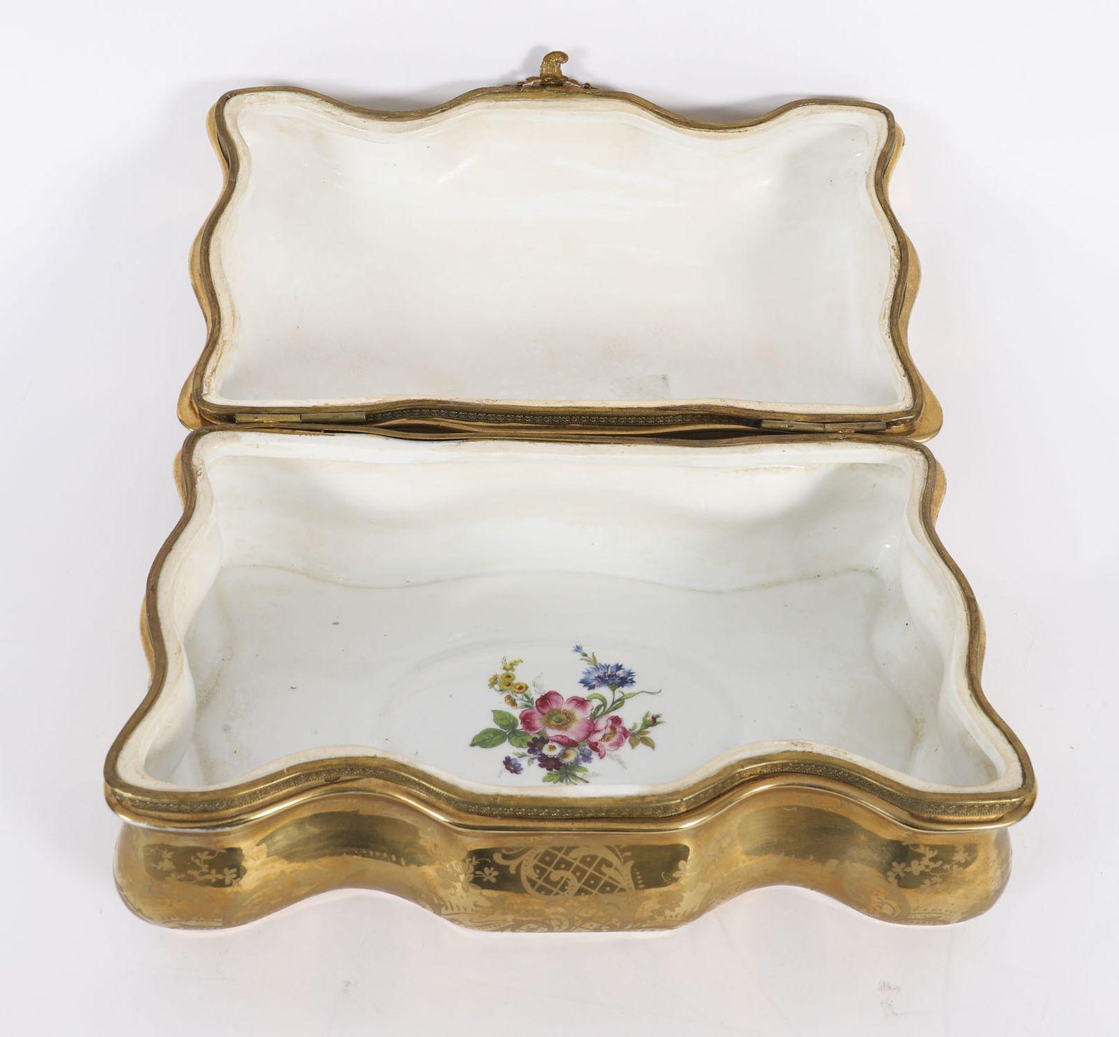 Antique Large French Sevres Golden Porcelain Casket 19th C photo for sale