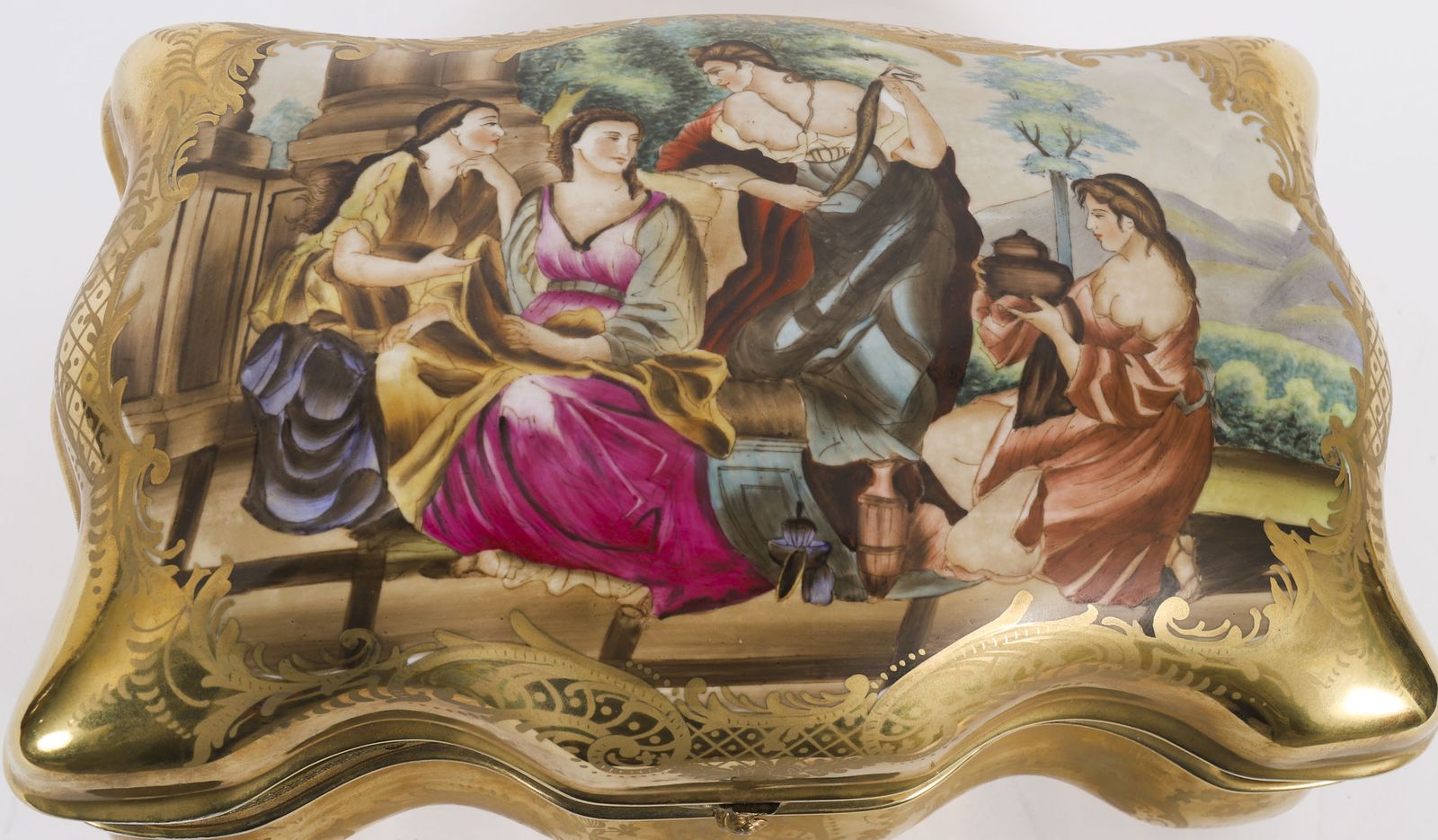 Antique Large French Sevres Golden Porcelain Casket 19th C photo buy