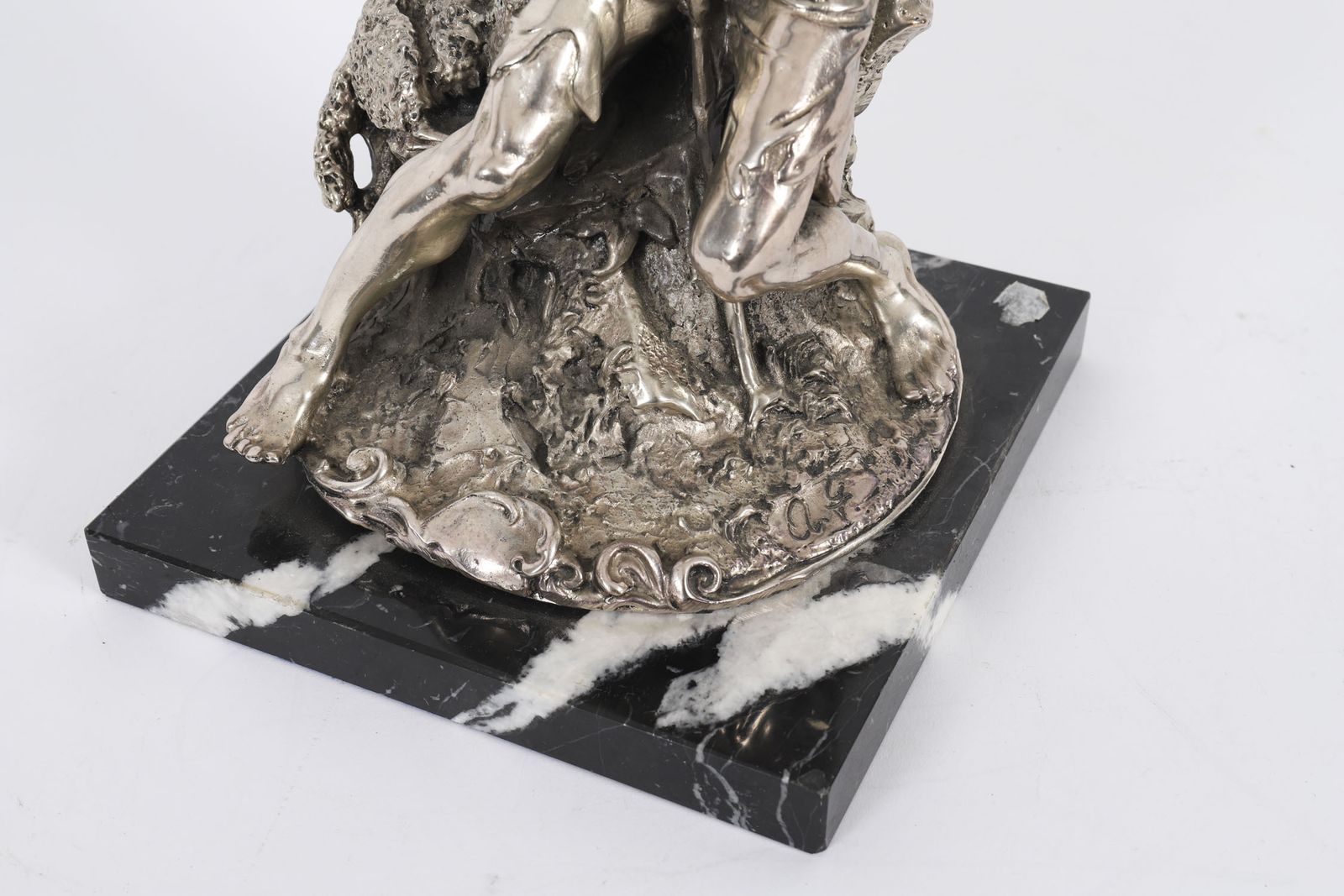 Art Antique Italian Silvered Bronze Sculpture Shepherd And Lamb 19th C photo