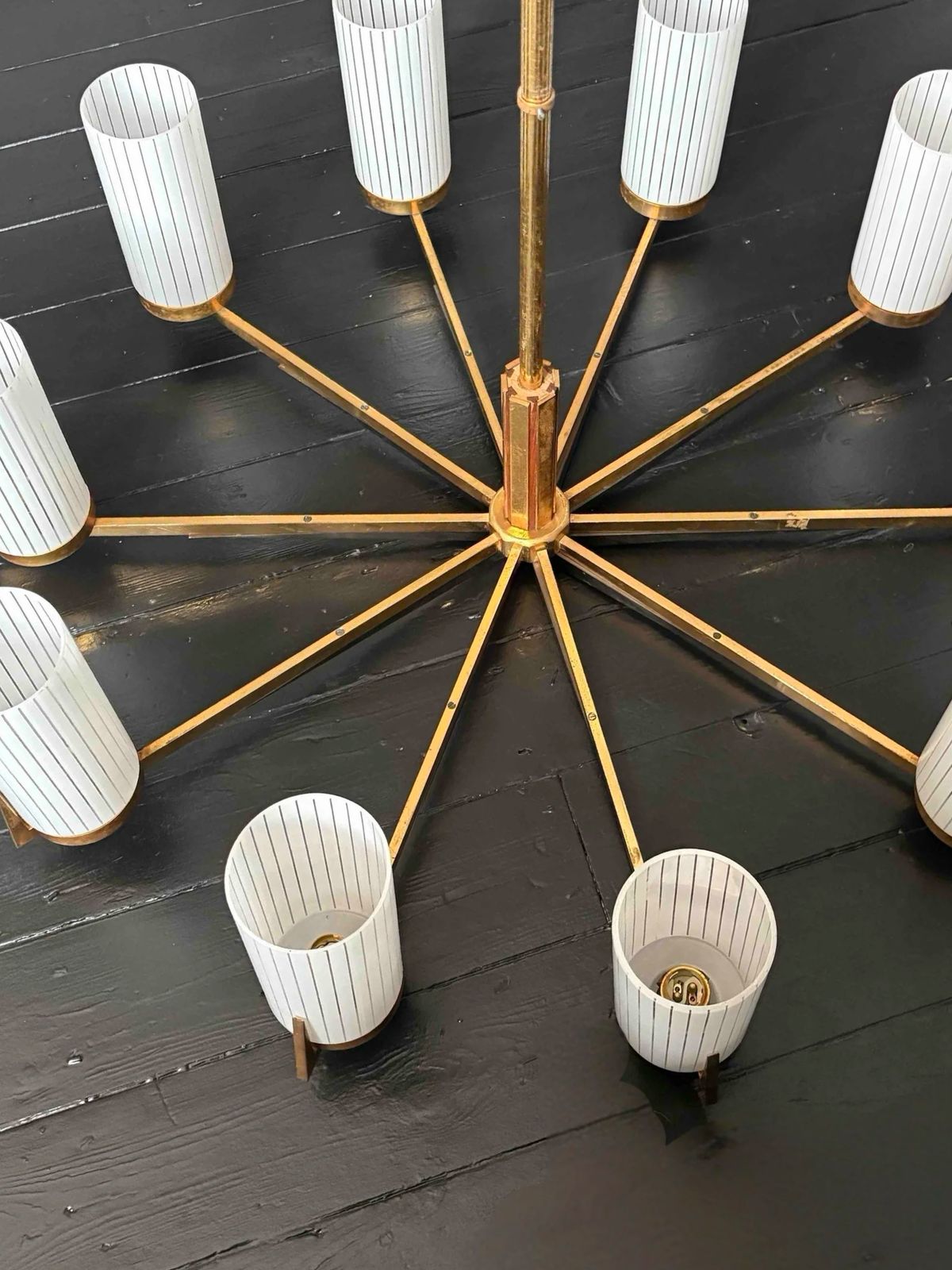Beautifully Patinaed Ten Arm Stilnovo Chandelier, Italy Circa 1963 photo for sale