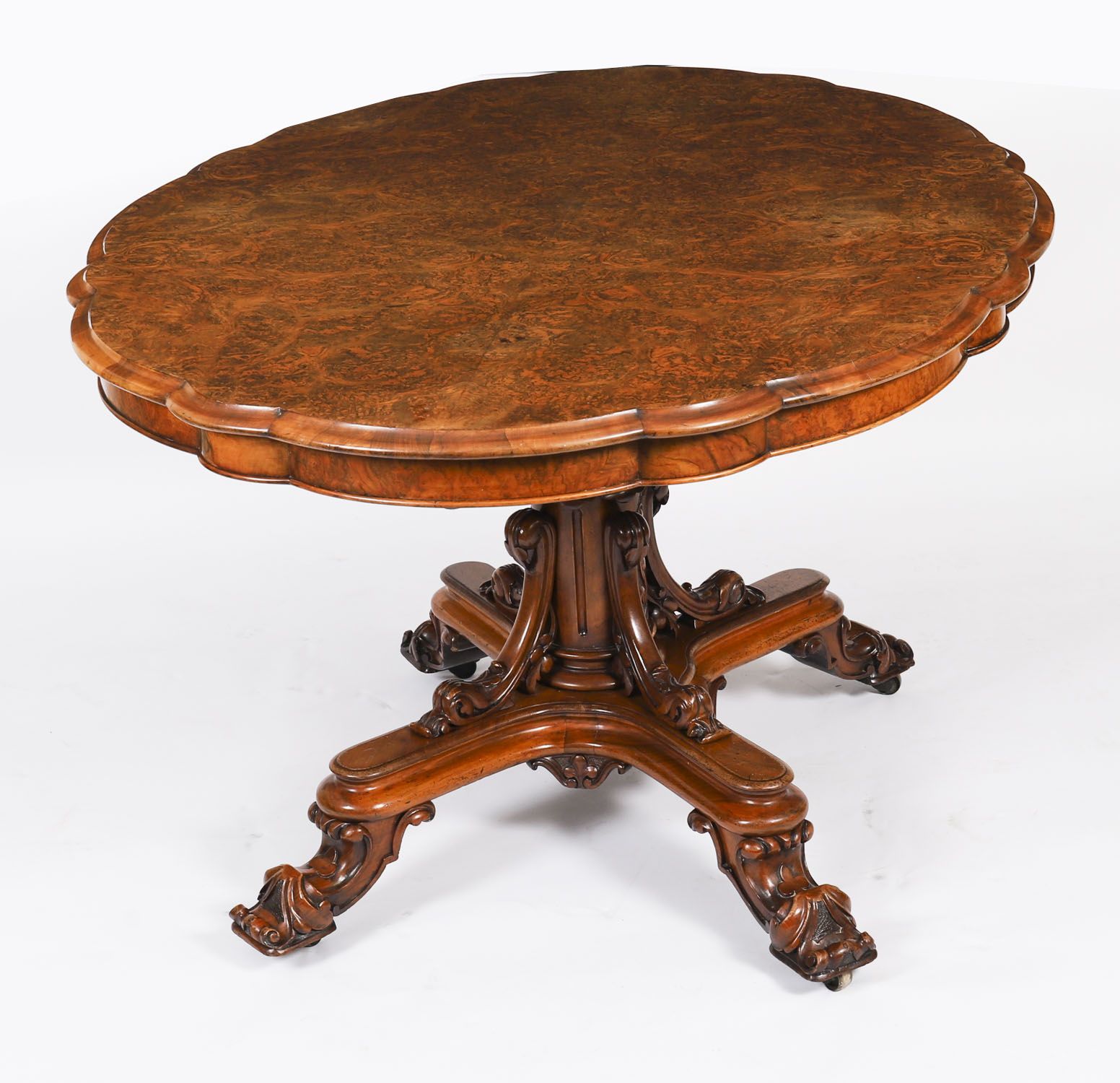 photo vinterior Antique Burr Walnut Oval Tilt Top Loo Dining Table Circa 1860 19th Century
