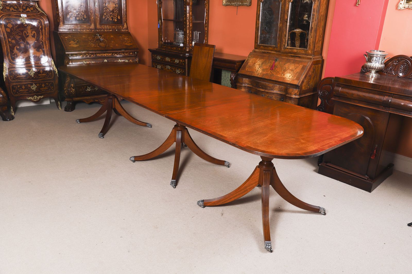13ft Regency Triple Pillar Dining Table 20th C & 16 Antiquechairs 19th C photo 11250.0