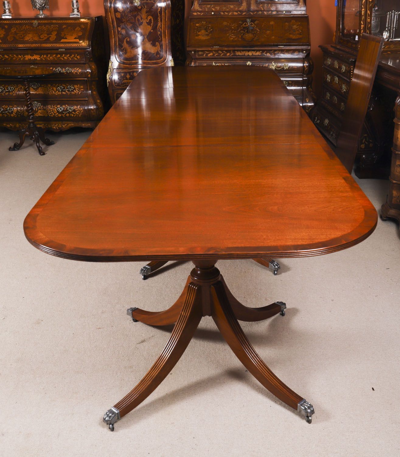 13ft  Regency Revival Triple Pillar Dining Table  Mid 20th C photo buy