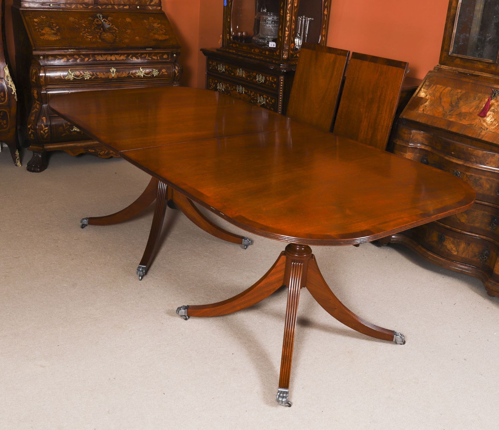 photo furniture 13ft  Regency Revival Triple Pillar Dining Table  Mid 20th C