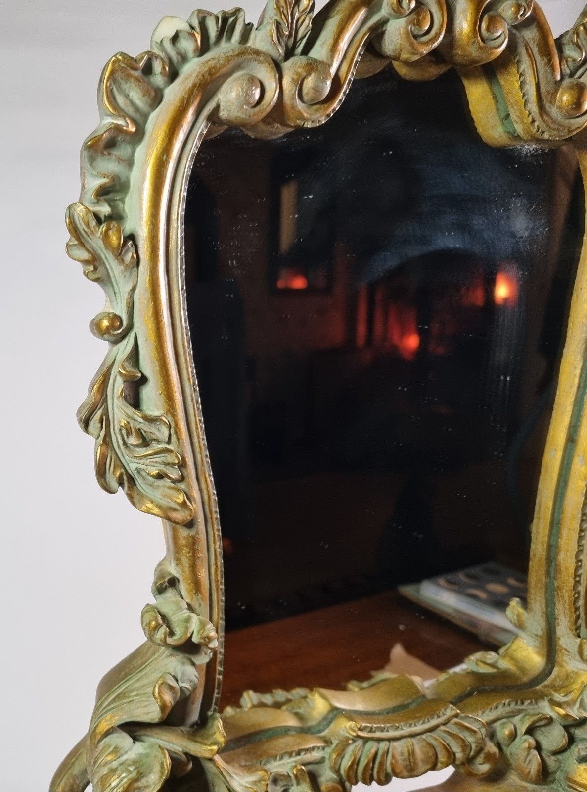 Small Ornate Gold Resin Dressing Table Mirror Freestanding Paw Feet Rococo Style photo Home Decor