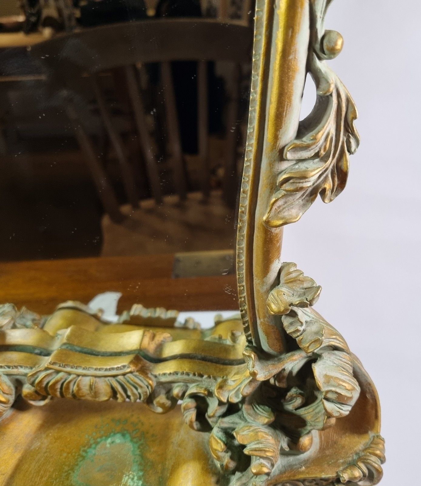 Small Ornate Gold Resin Dressing Table Mirror Freestanding Paw Feet Rococo Style photo buy