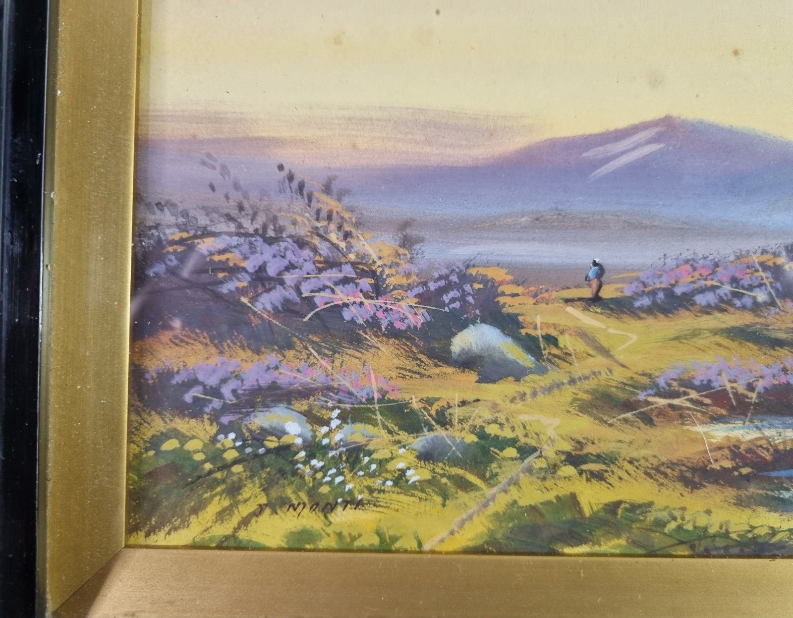 Early 20th Century Gouache Watercolour Painting Landscape Framed  By J. Monti photo vintage