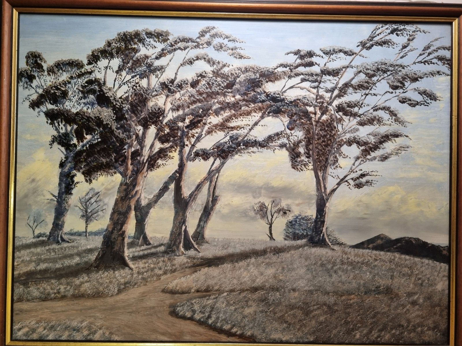 Framed Painting Oil On Board Landscape Trees On Hilltop Unsigned 41 X 54 Cm photo furniture