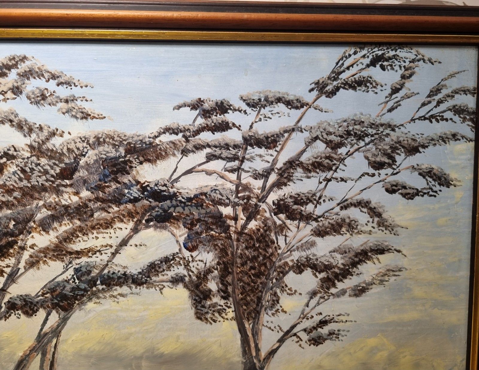 Framed Painting Oil On Board Landscape Trees On Hilltop Unsigned 41 X 54 Cm photo 61.0