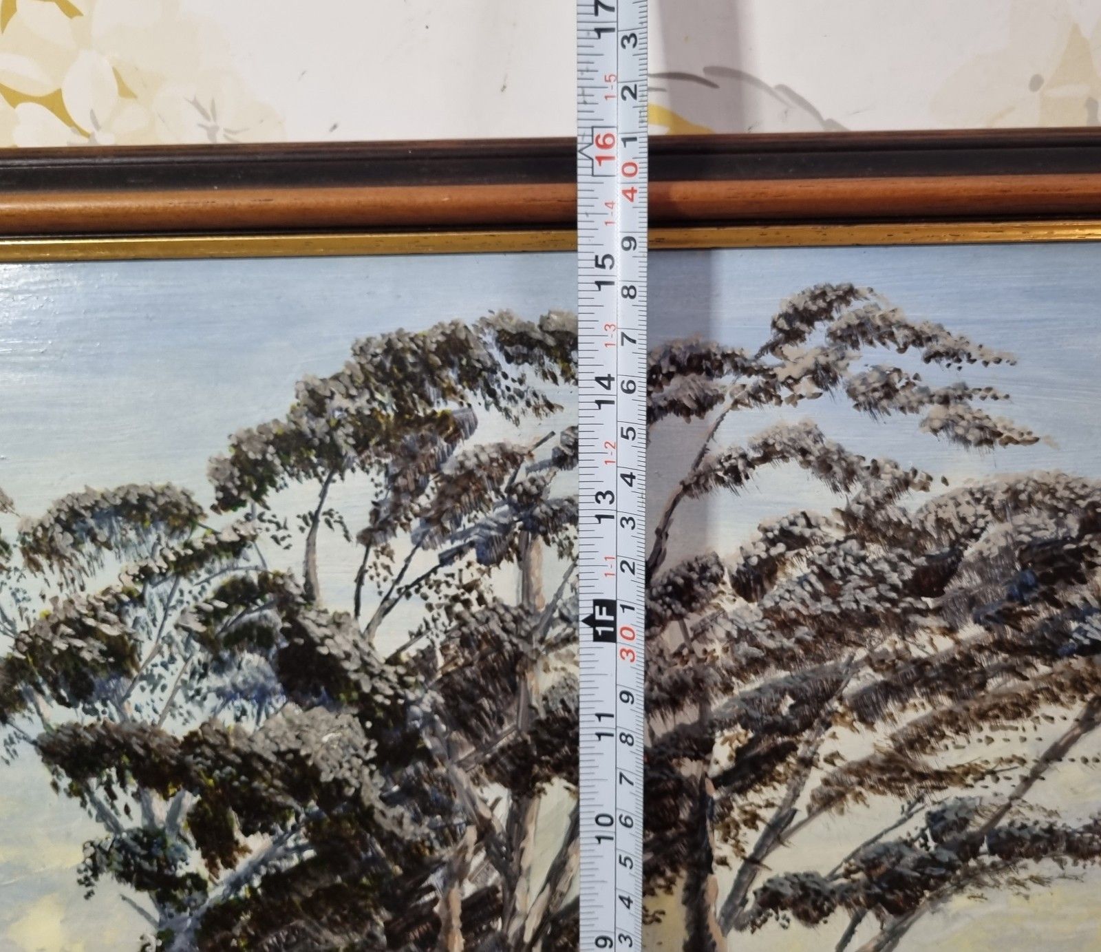 61.0 Framed Painting Oil On Board Landscape Trees On Hilltop Unsigned 41 X 54 Cm photo