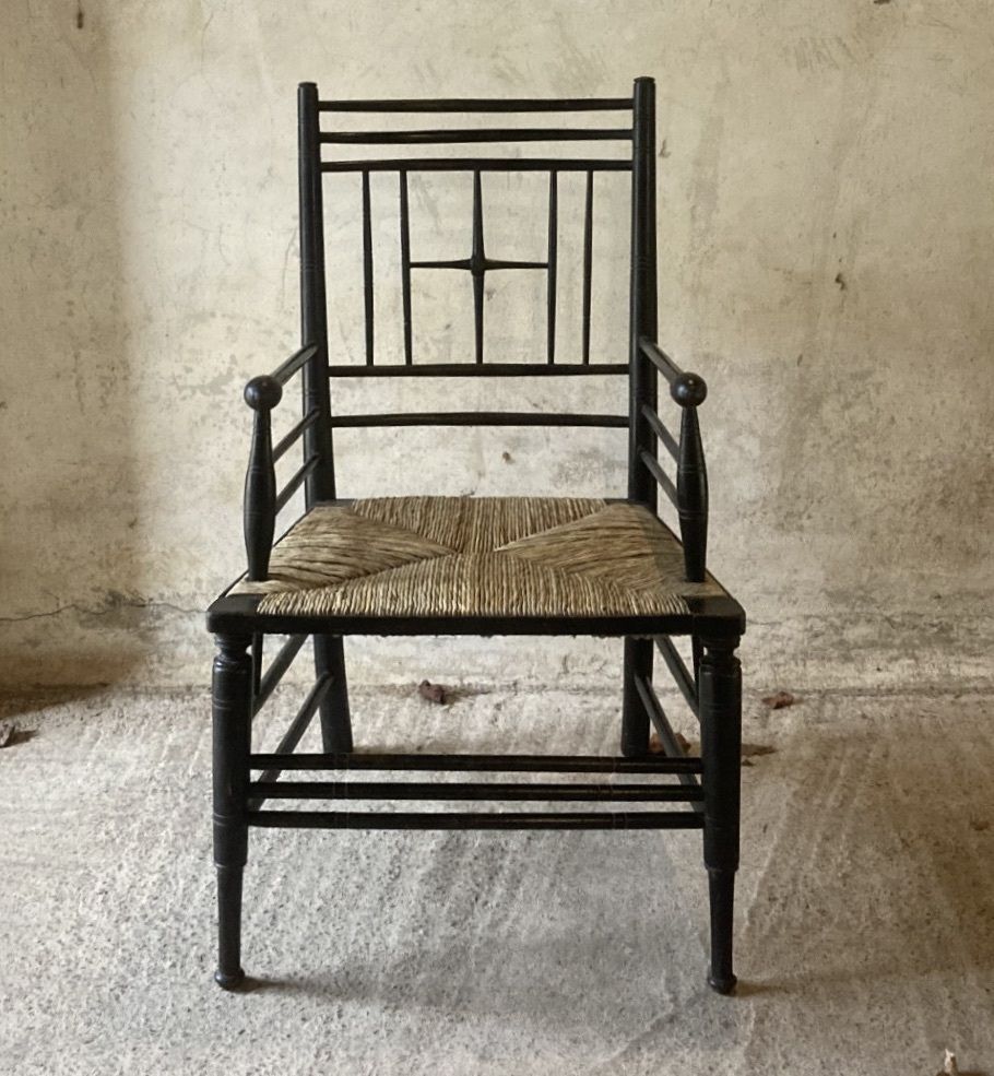 Ebonised Rush Seated Armchair By Ford Madox Brown photo furniture