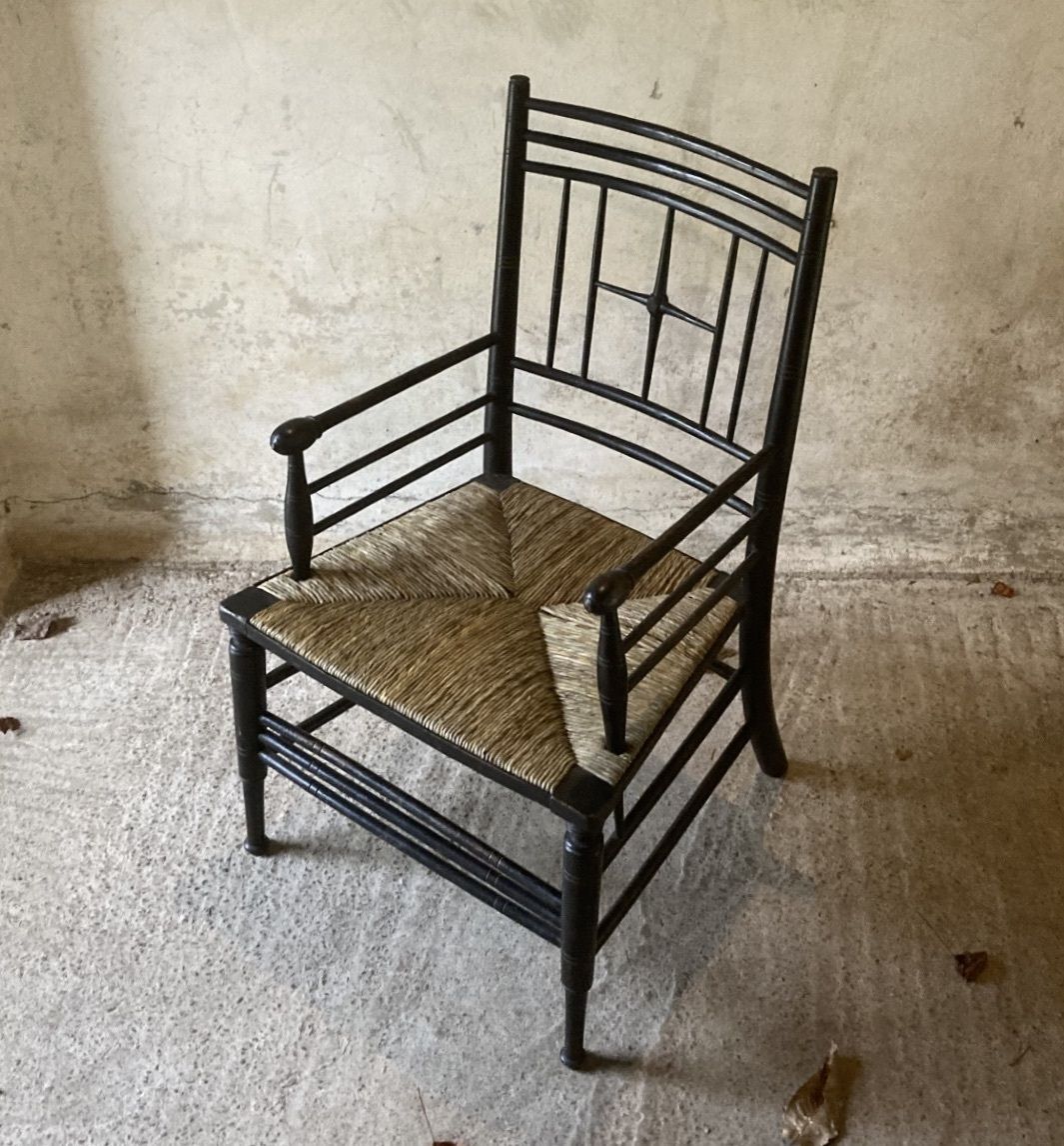 Ebonised Rush Seated Armchair By Ford Madox Brown photo Furniture