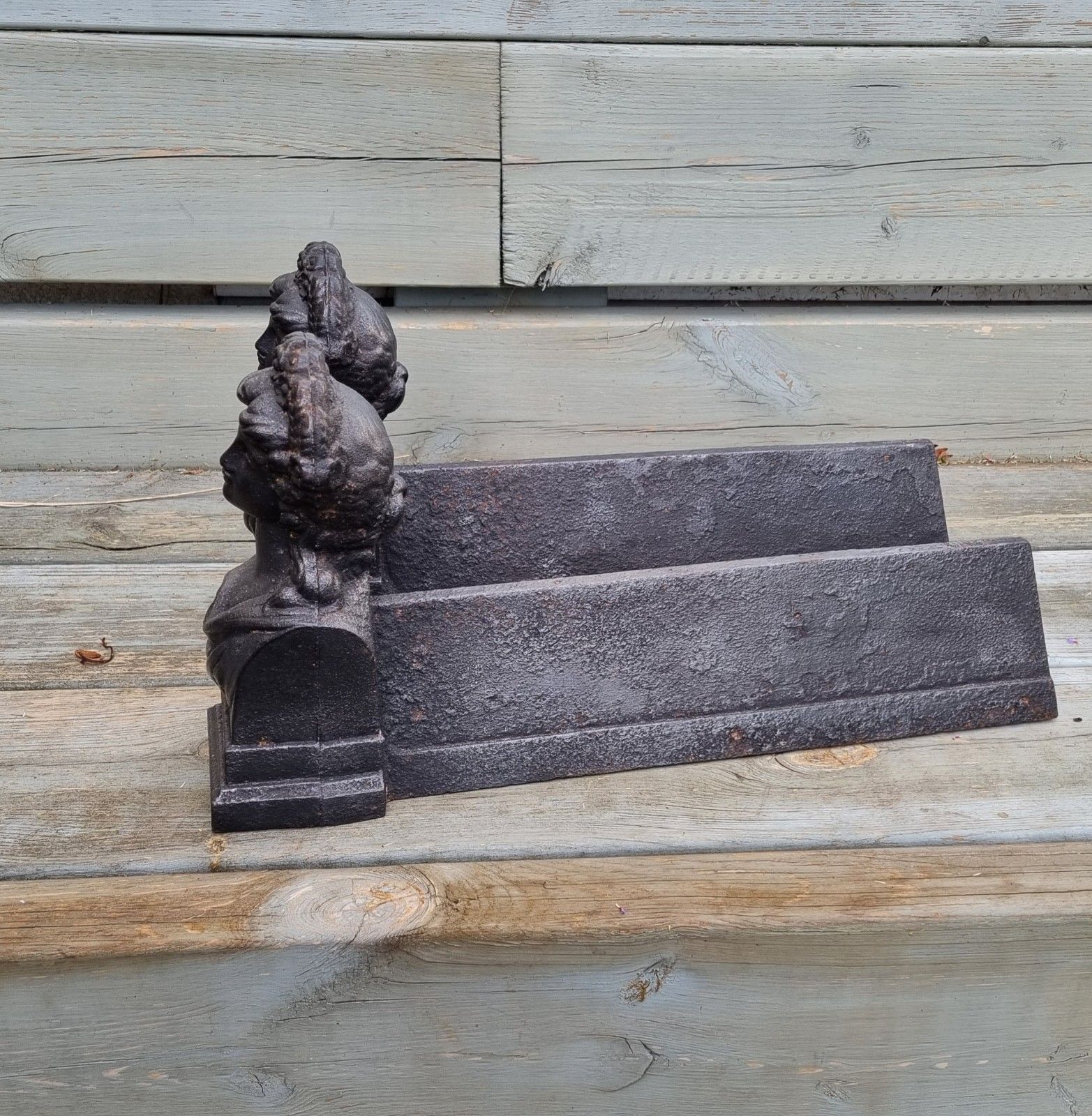 Vintage Pair Cast Iron French Figural Women Lady Bust Andirons Fire Dogs photo Home Fixtures