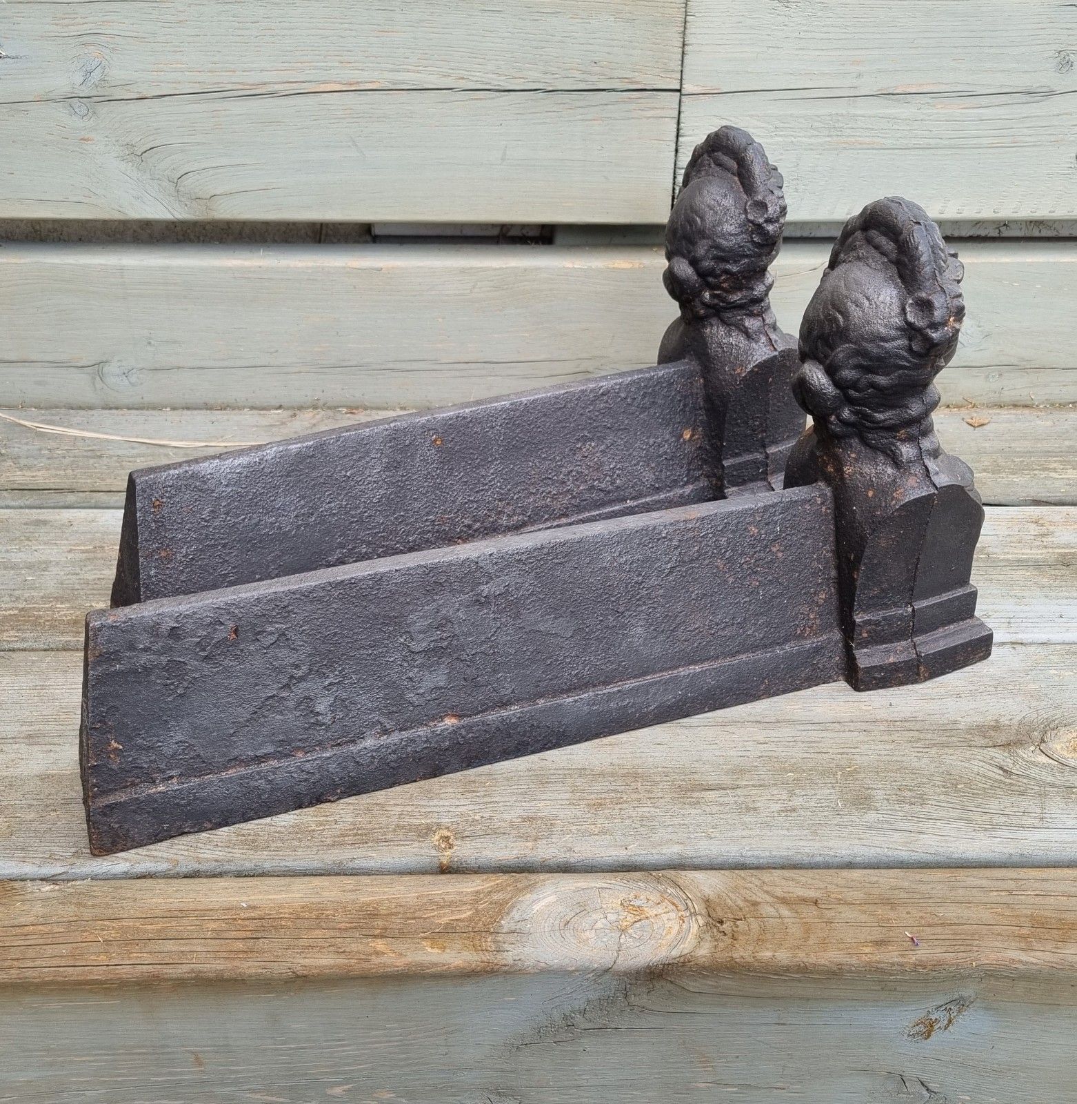 Vintage Pair Cast Iron French Figural Women Lady Bust Andirons Fire Dogs photo vinterior