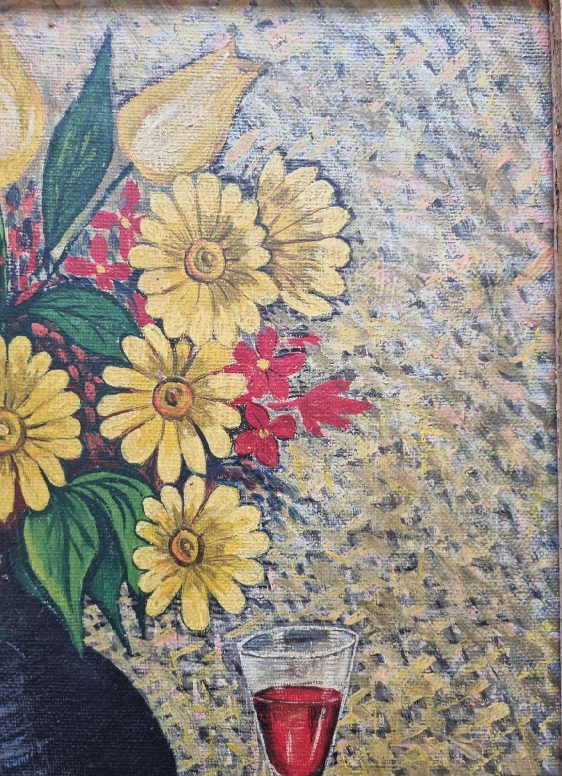 Large Vintage Mid Century Oil Canvas Still Life Flowers Ornate Frame Signed 1952 photo buy