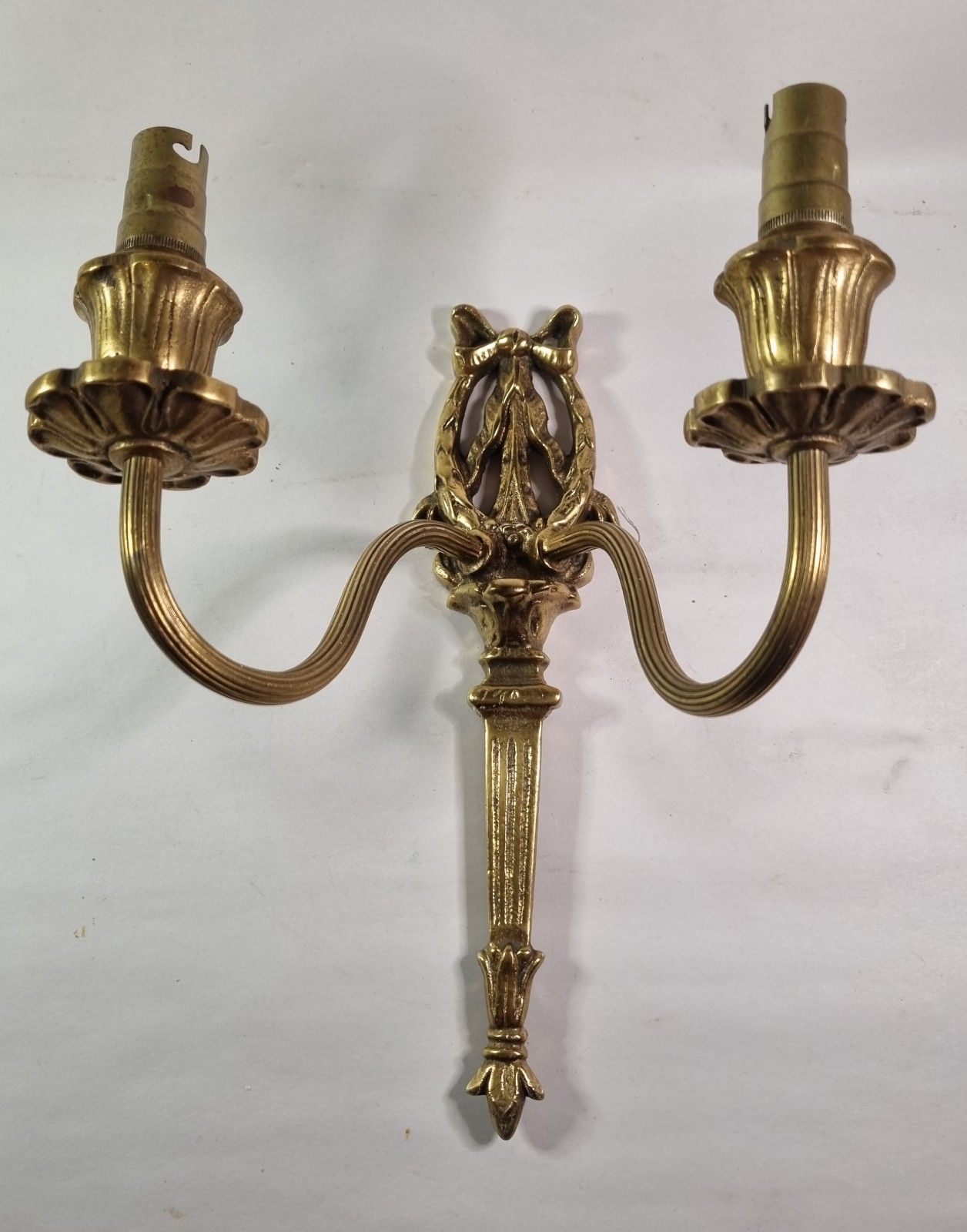 Lighting Vintage French Rococo Style Sconce Wall Light & Glass Shades Gilt Metal Bow photo