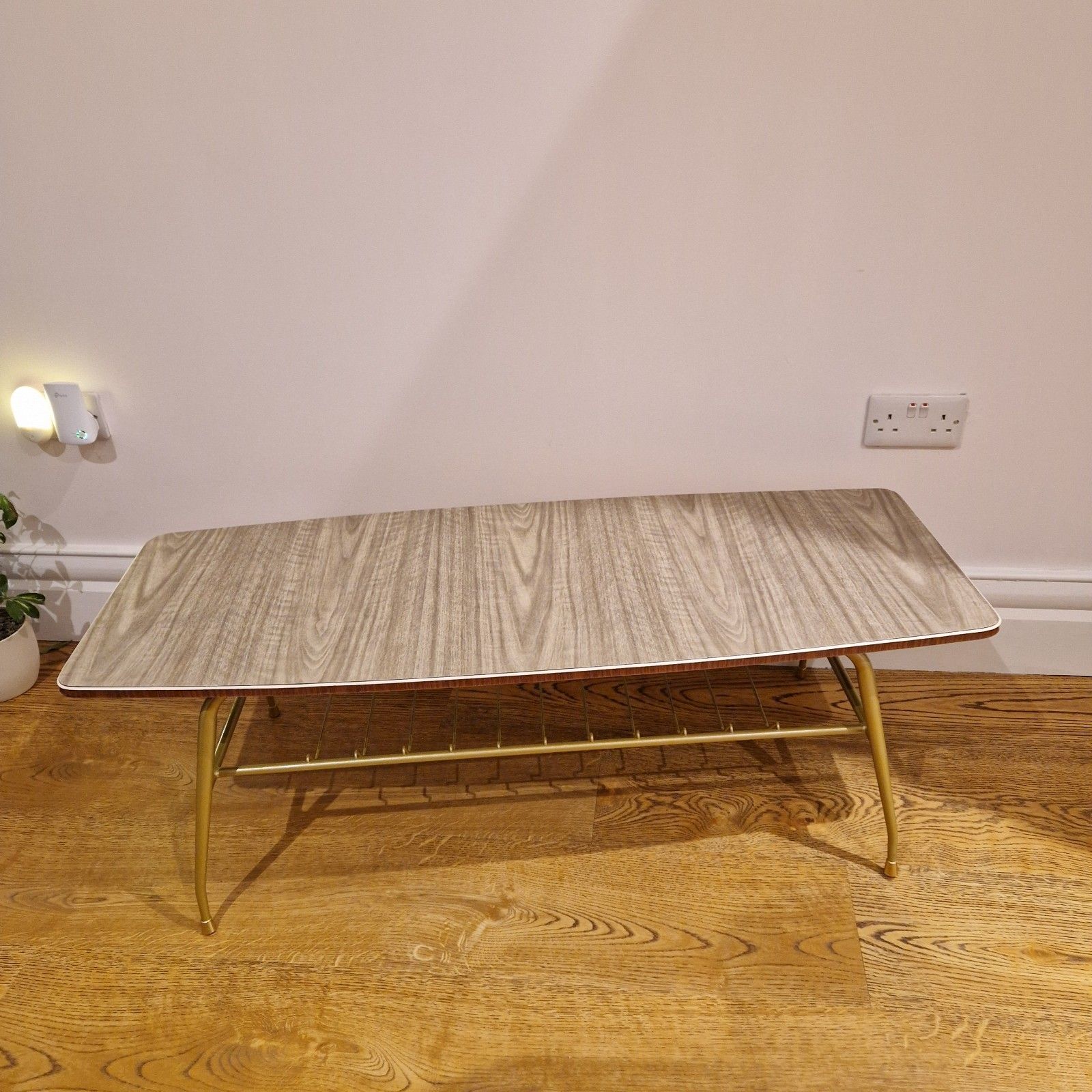 Restored Mid Century Modern Coffee Table | Gold Metal Legs & Melamine Top photo Furniture