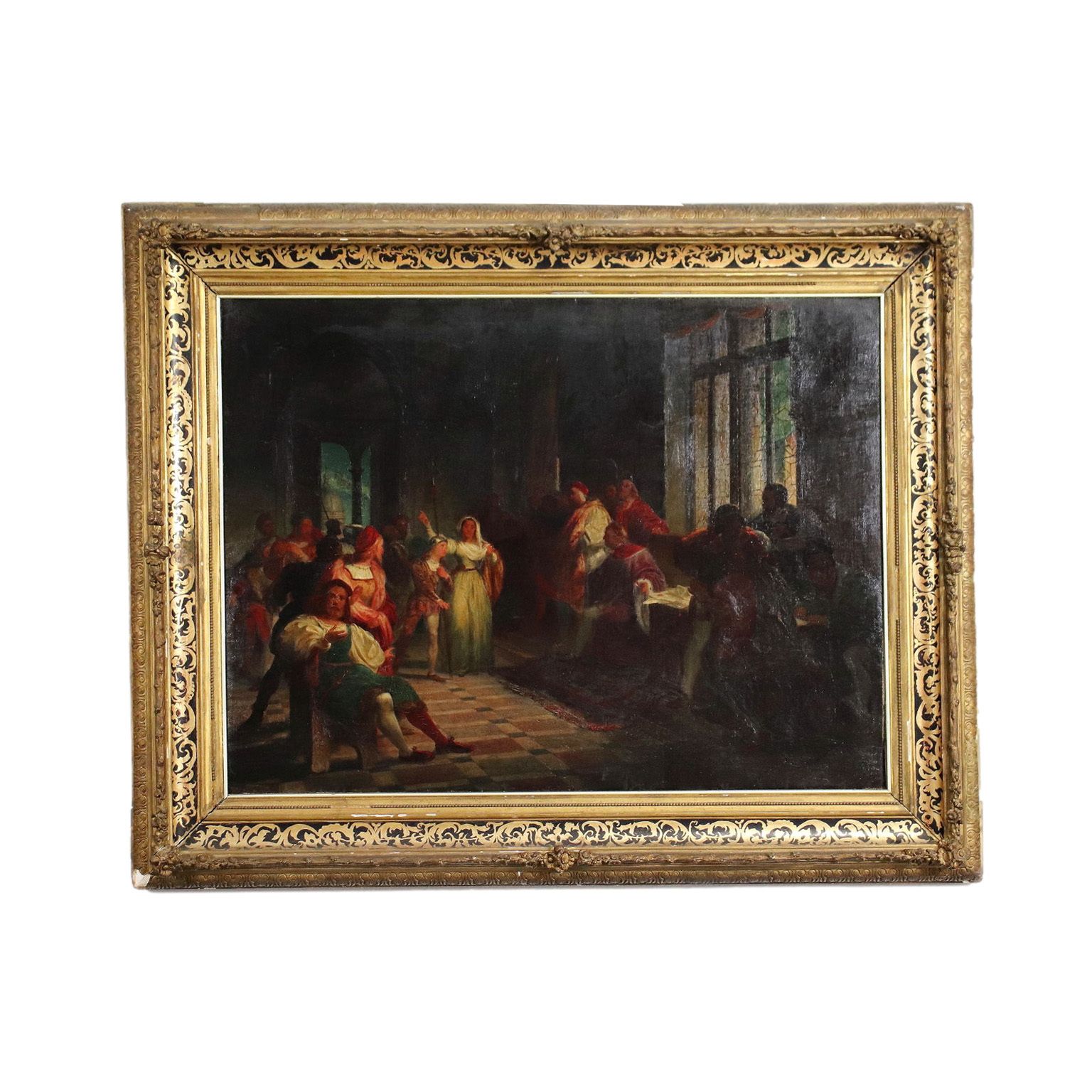 Antique Painting Historical Subject Oil On Canvas Italy XIX Century photo furniture