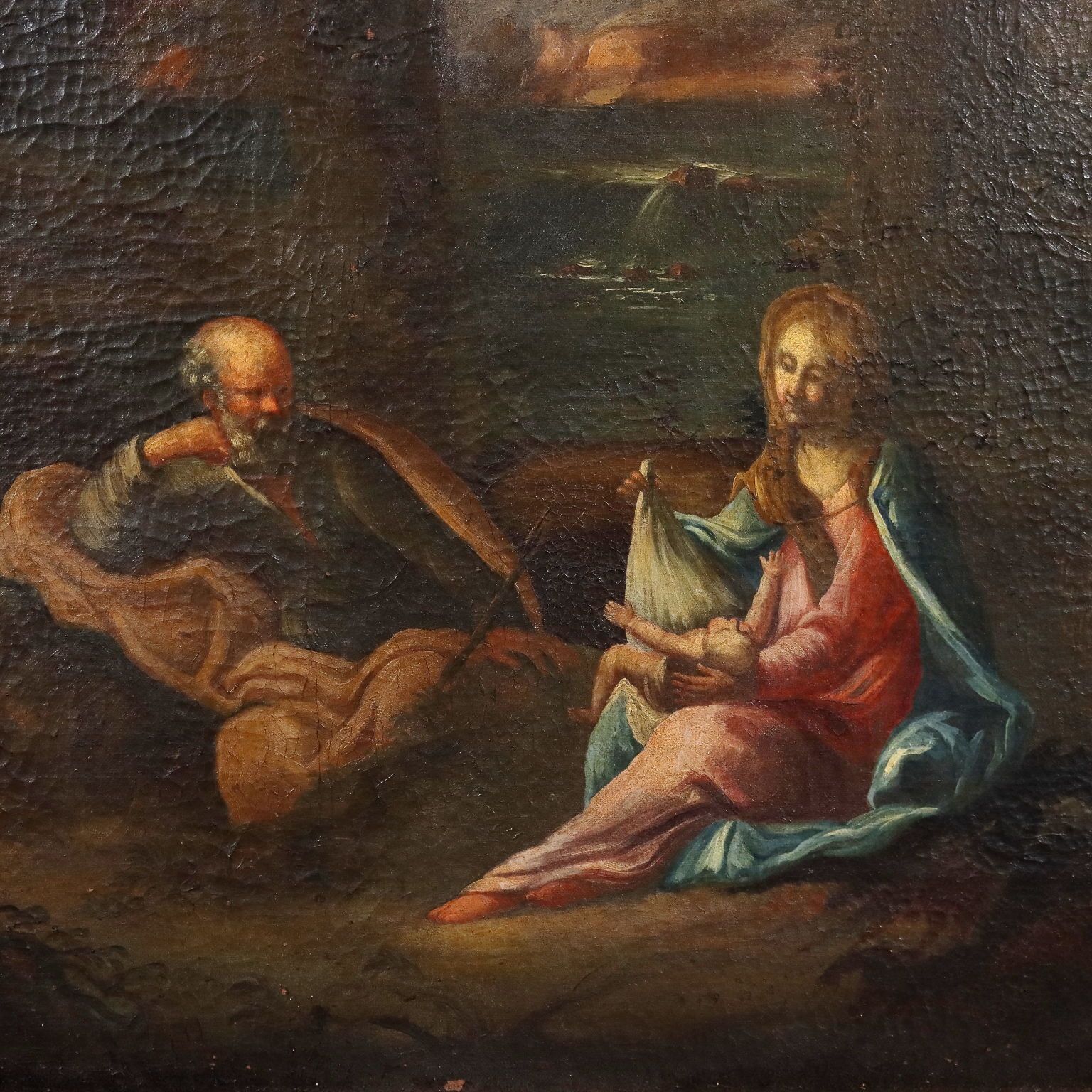 Rest On The Flight Into Egypt Oil On Canvas XVIII XIX Century photo for sale