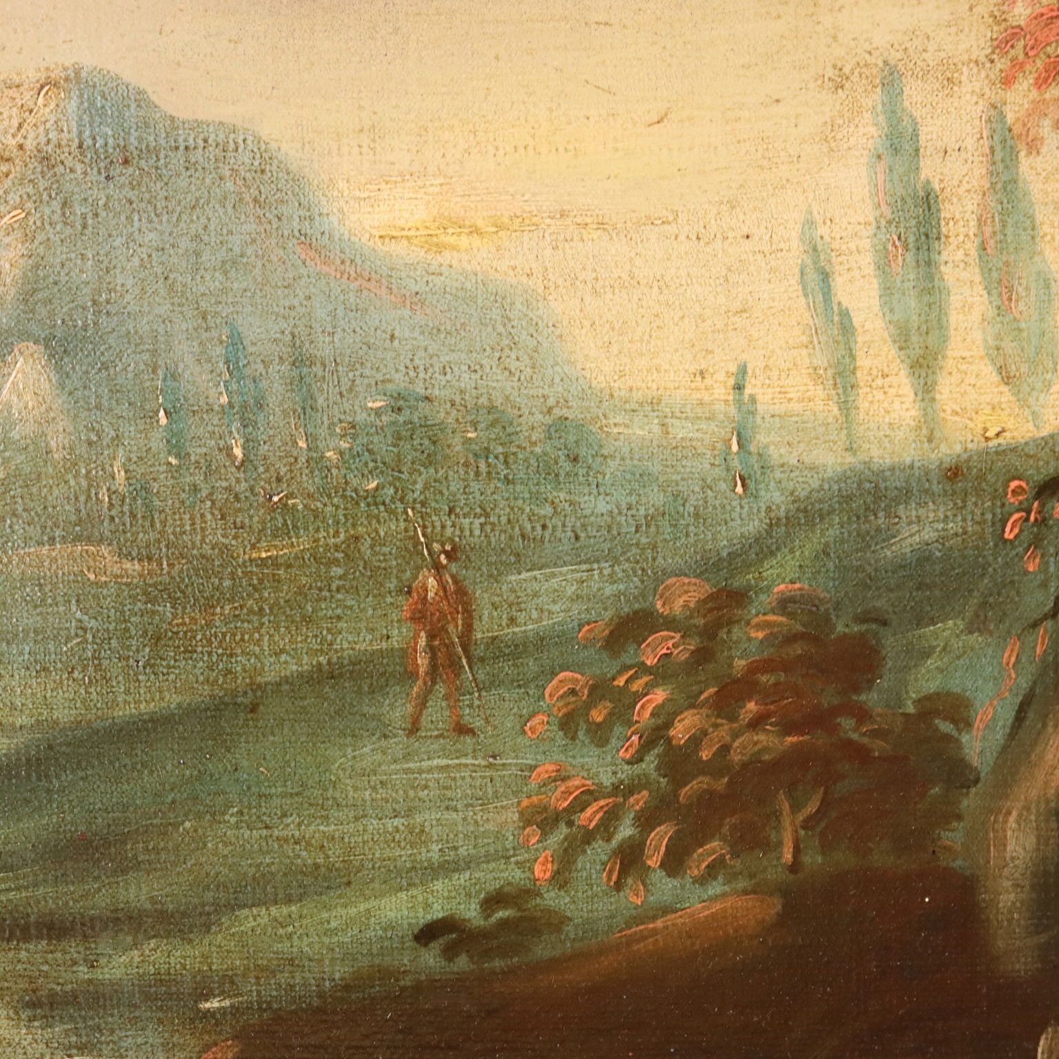 Oval Painting Landscape With Figures Oil On Canvas XIX XX Century photo 750.0