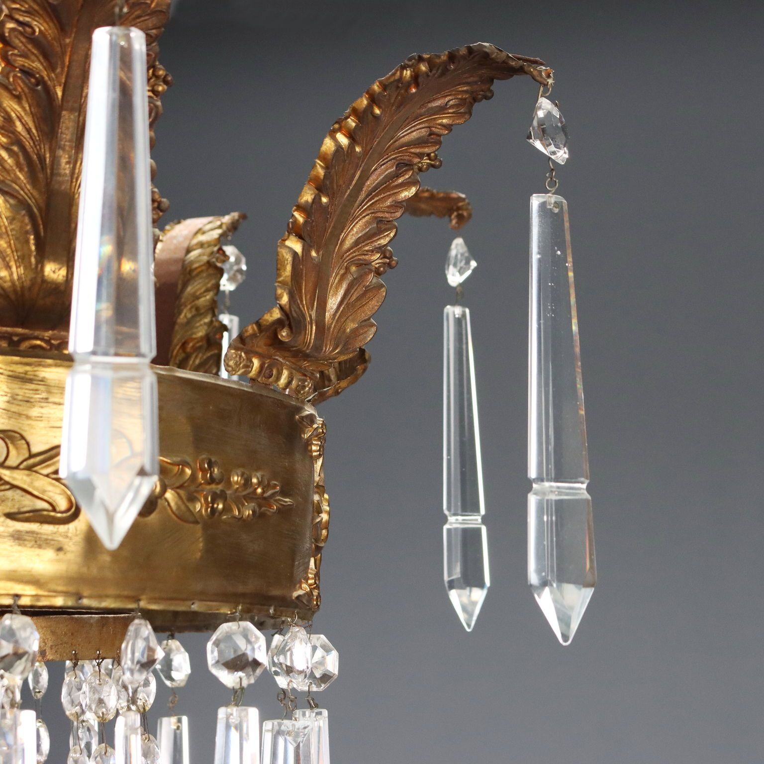 Antique Balloon Shaped Chandelier Gilded Metal Glass XIX Century photo 2930.0