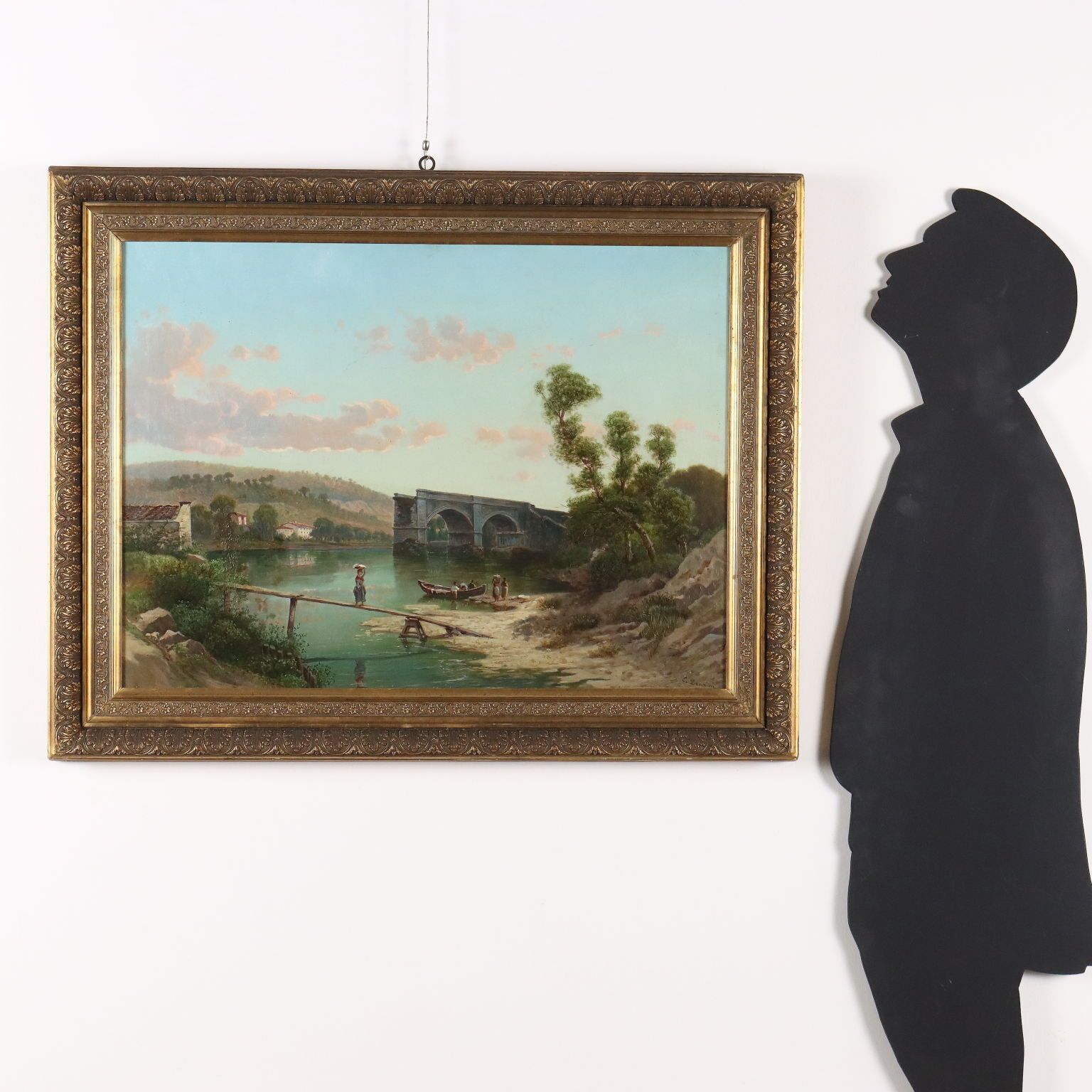 Antique Painting Signed Emilio Donnini Landscape With River '800 photo furniture