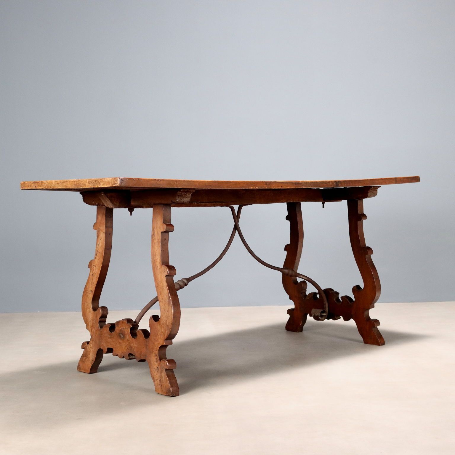 photo furniture Antique Refectory Table Walnut Wrought Iron Italy XX Century