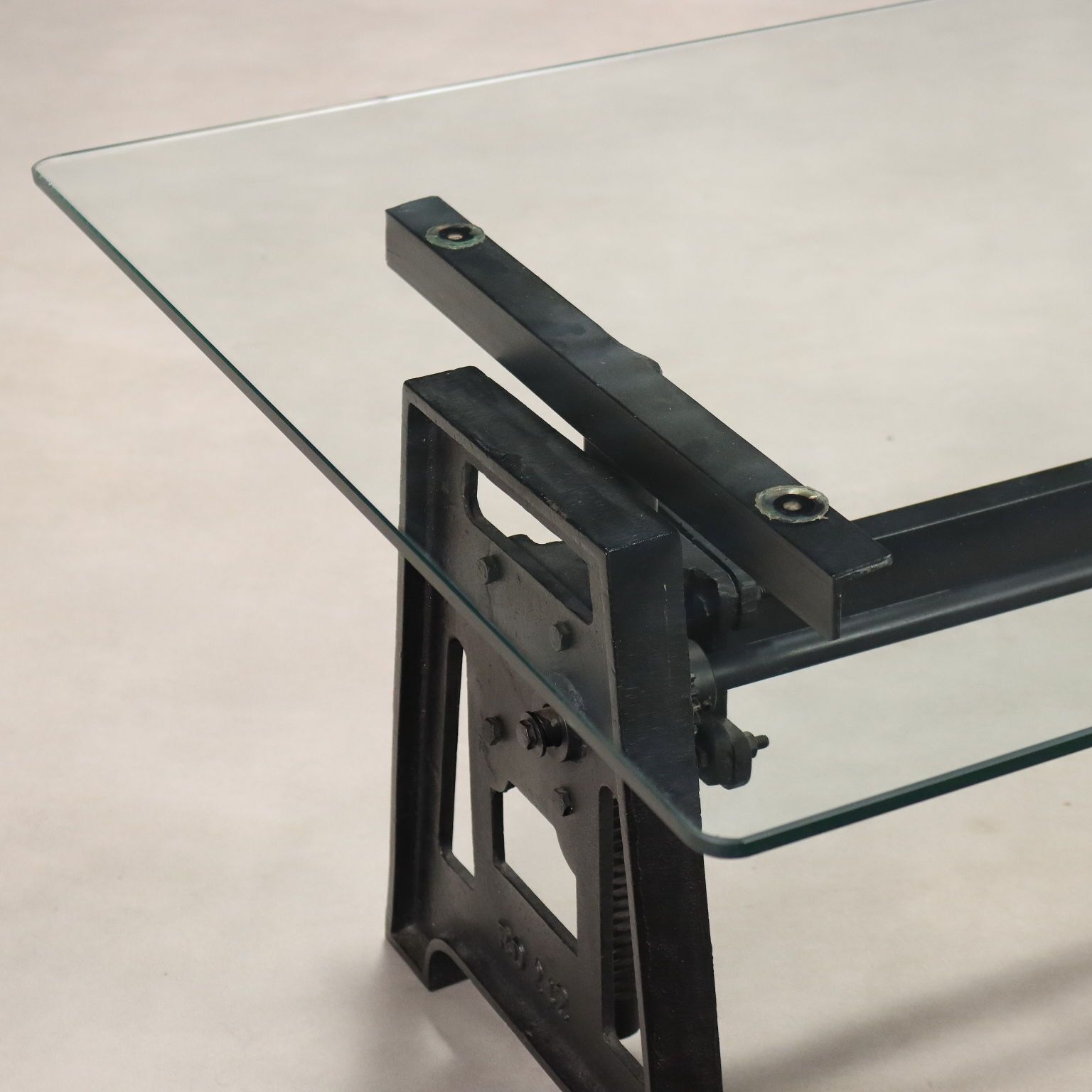 Antique Adjustable Coffee Table Iron Glass Italy XX Century photo vinterior