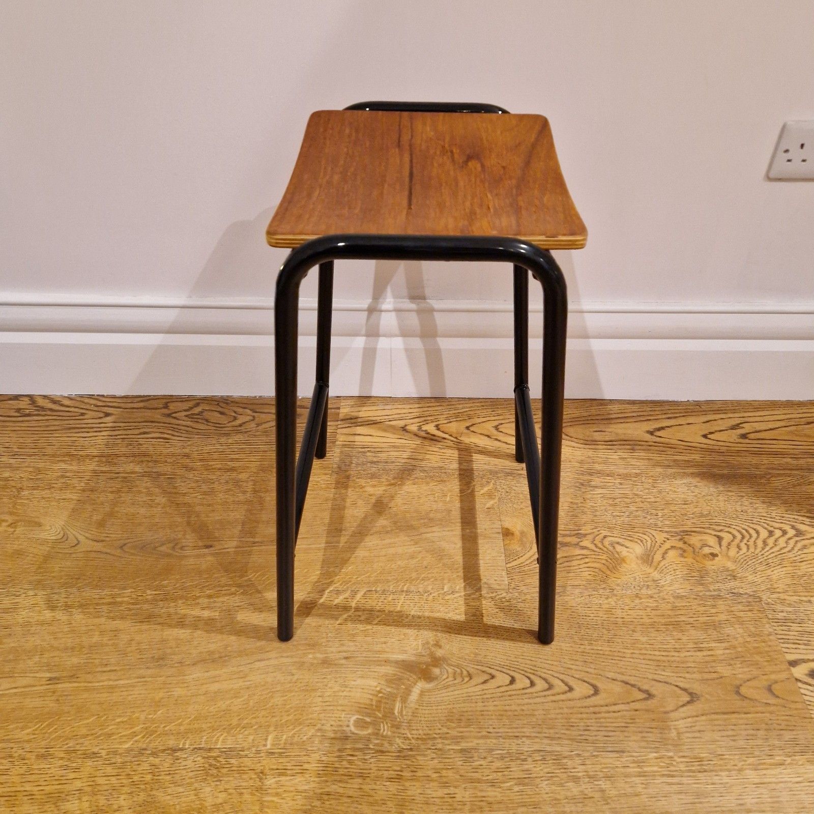 Vintage Restored Classroom Stools, Set Of 2, Industrial Metal & Wood photo vintage