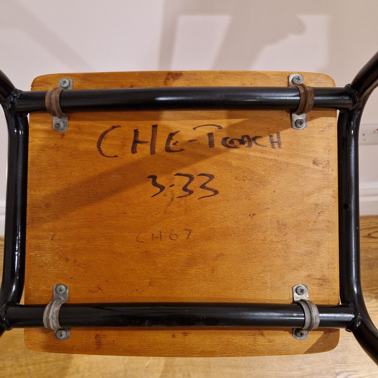 240.0 Vintage Restored Classroom Stools, Set Of 2, Industrial Metal & Wood photo