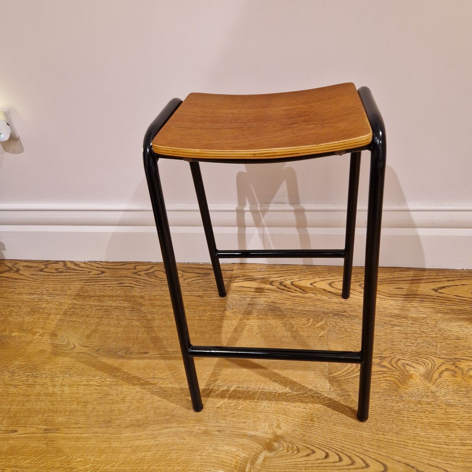 photo vintage Vintage Restored Classroom Stools, Set Of 2, Industrial Metal & Wood