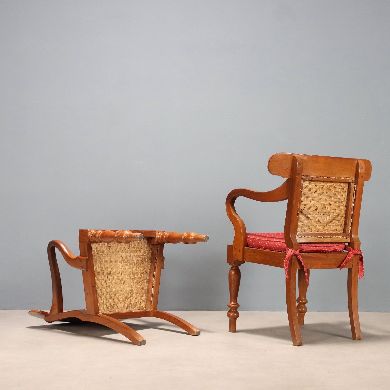 Antique Armchairs Teak Straw United Kingdom XIX Century photo vintage