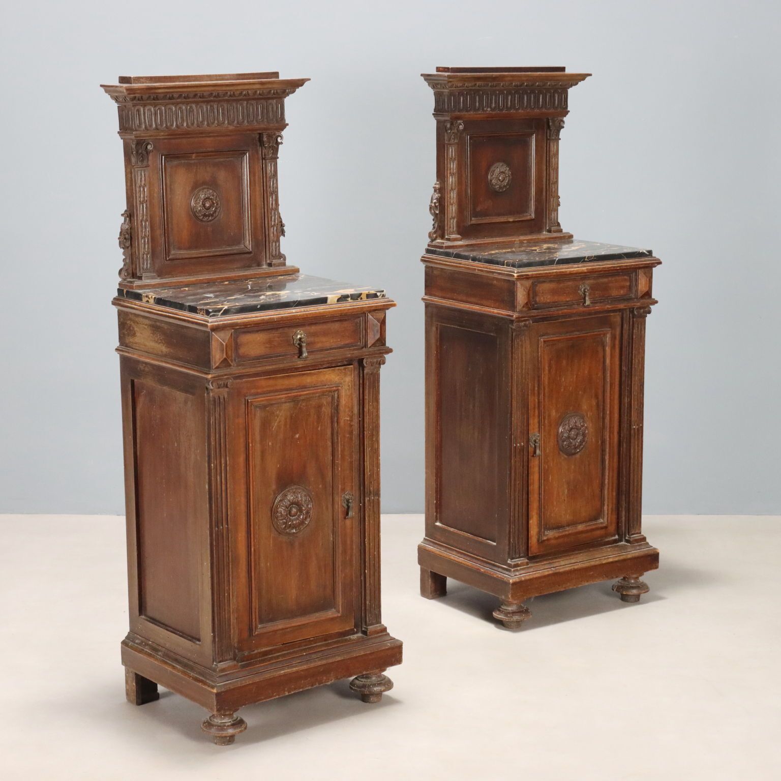 Bedside Tables Neo Renaissance Walnut Italy XX Century