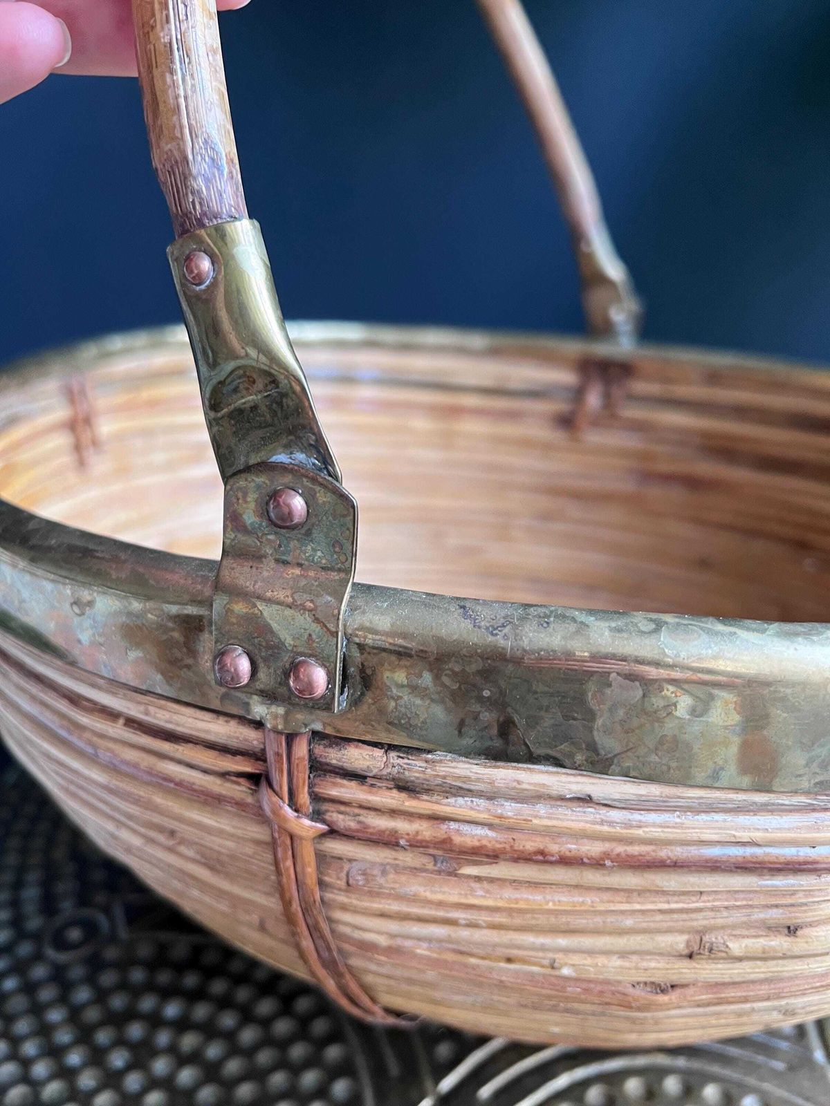 Home Decor Vintage 1960s Pencil Reed And Brass Basket, Gabriella Crespi Style Decor photo